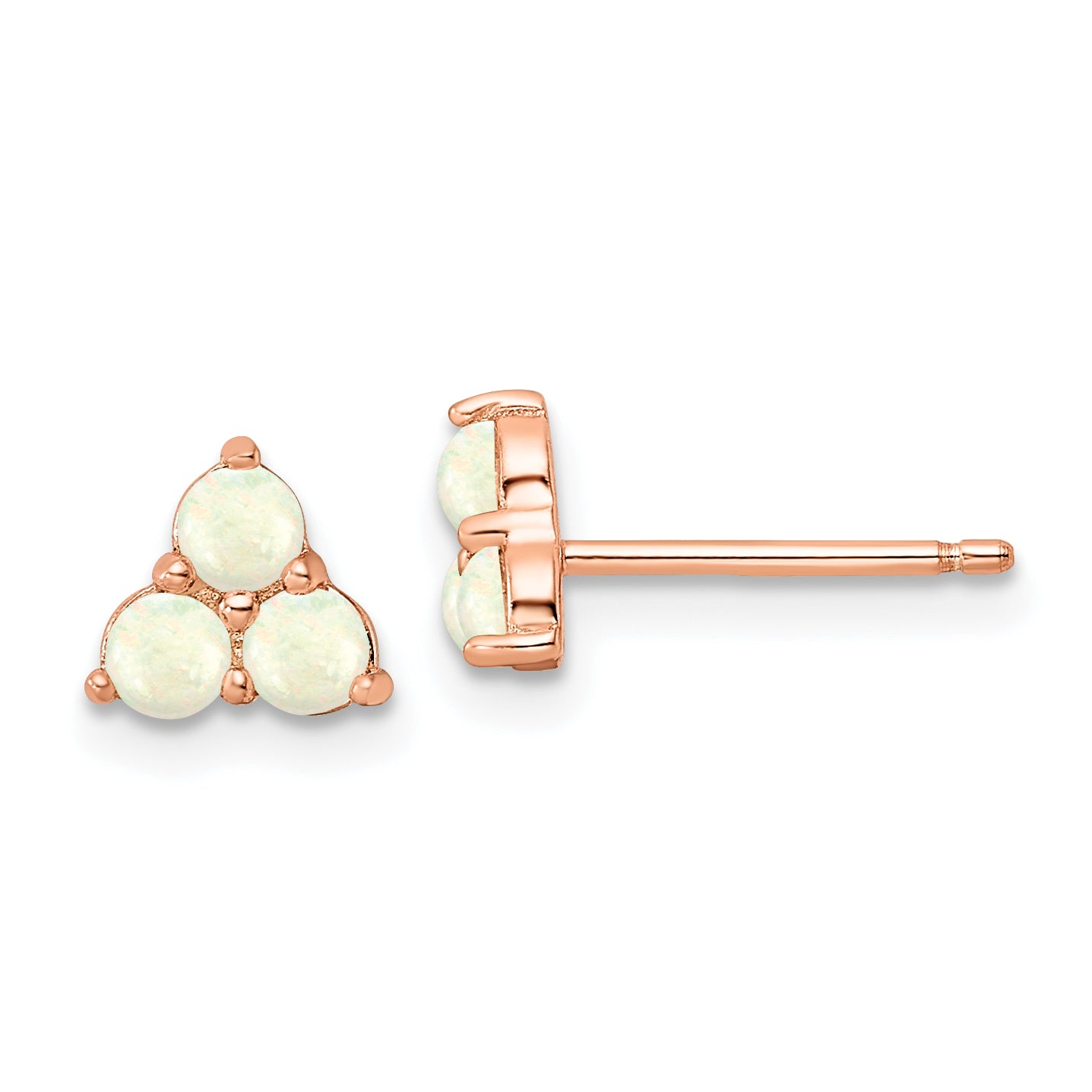 Sterling Silver Rose-tone Polished Triple Created Opal Cluster Post Earring Main image