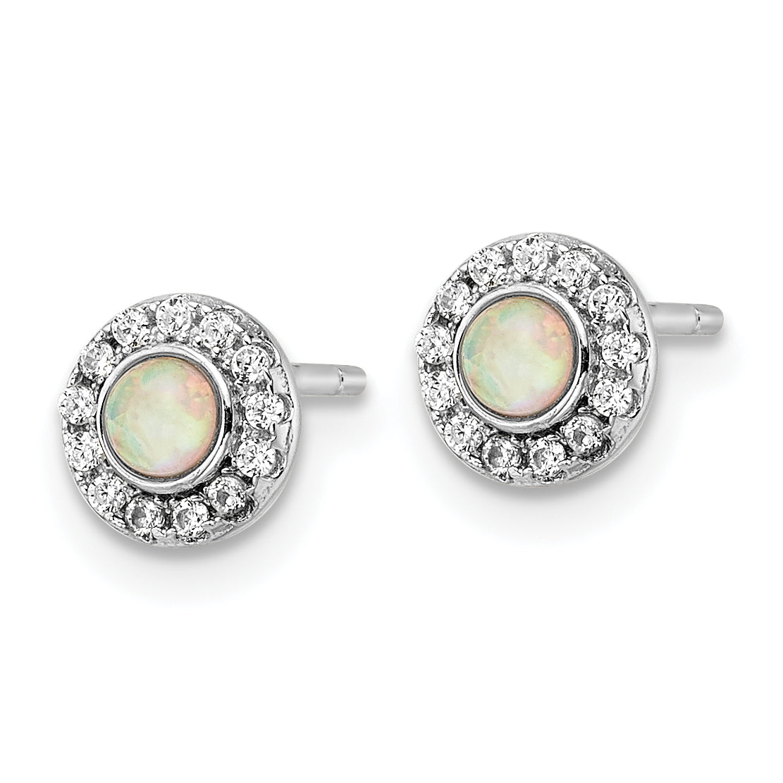 Sterling Silver Rhod-plated Polished Created Opal & CZ Halo Post Earrings Secondary image