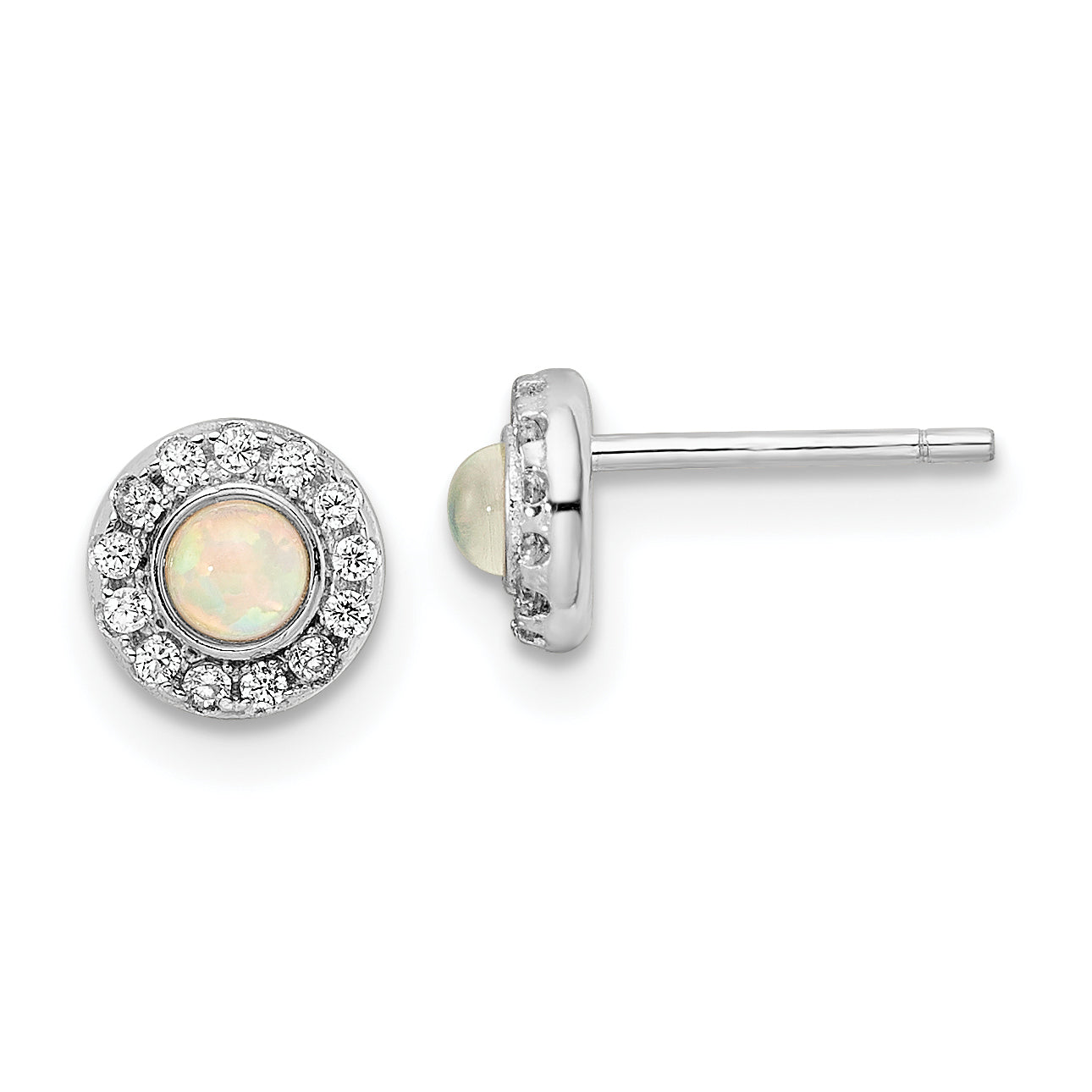 Sterling Silver Rhod-plated Polished Created Opal & CZ Halo Post Earrings Main image