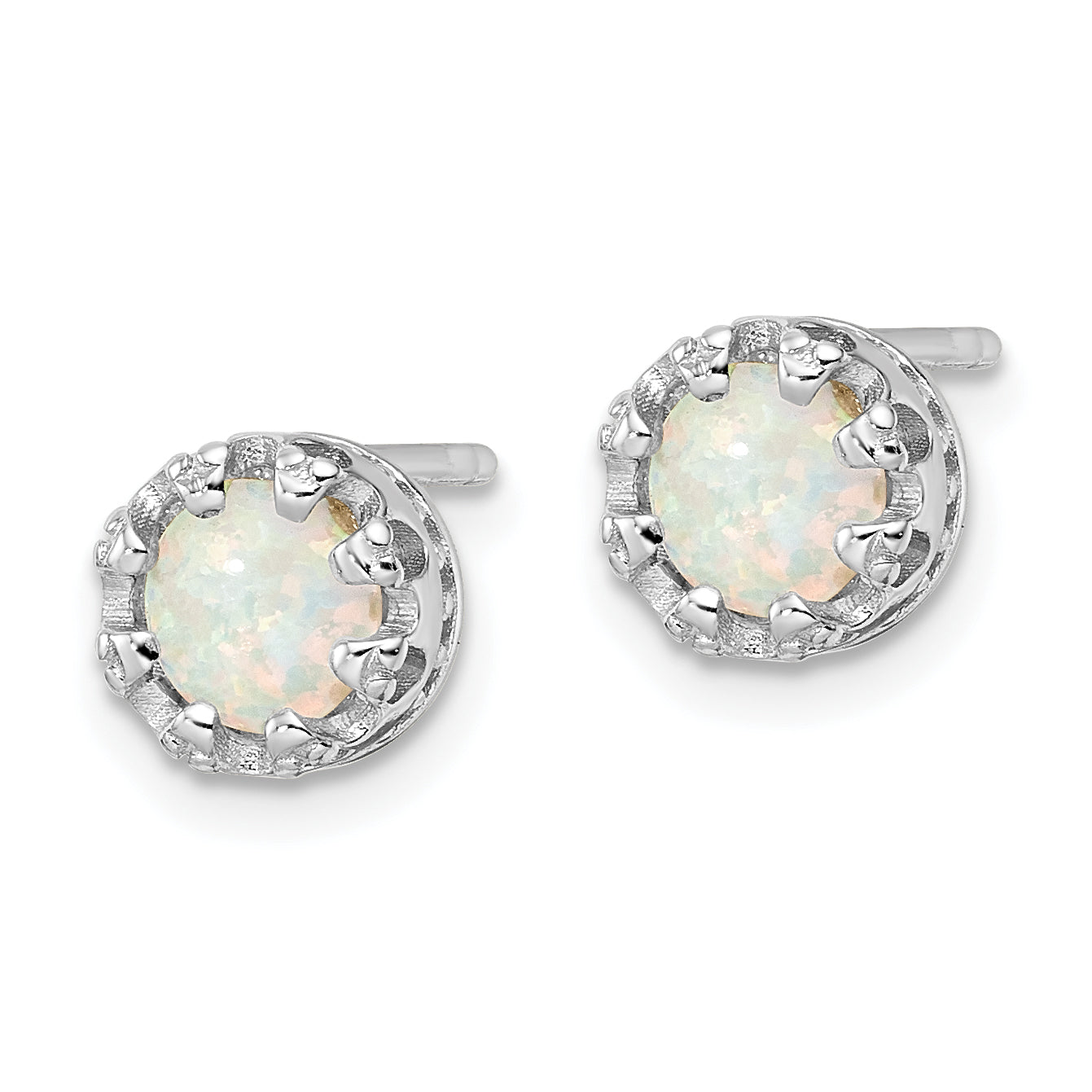 Sterling Silver Rhodium-plated Polished Created Opal Post Earrings Secondary image