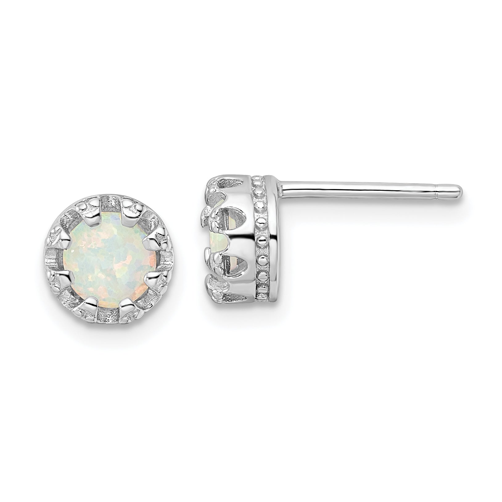 Sterling Silver Rhodium-plated Polished Created Opal Post Earrings Main image
