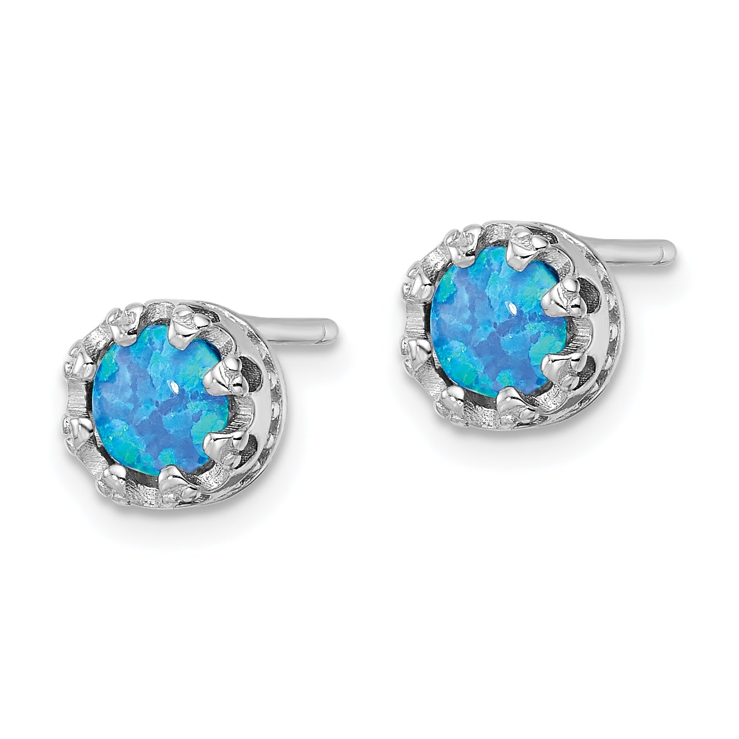 Sterling Silver Rhodium-plated Polished Blue Created Opal Post Earrings Secondary image