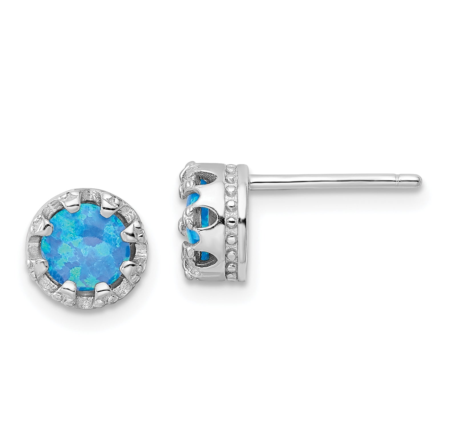 Sterling Silver Rhodium-plated Polished Blue Created Opal Post Earrings Main image
