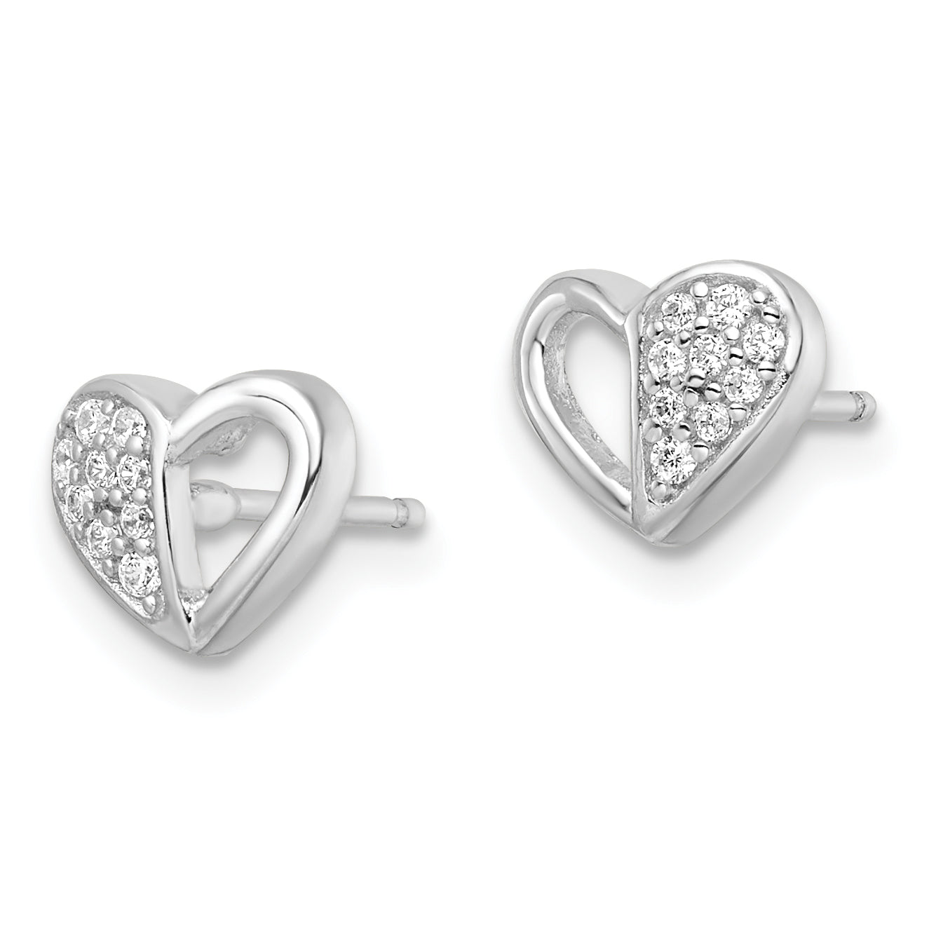 Sterling Silver Rhodium-plated CZ Heart Post Earrings Secondary image