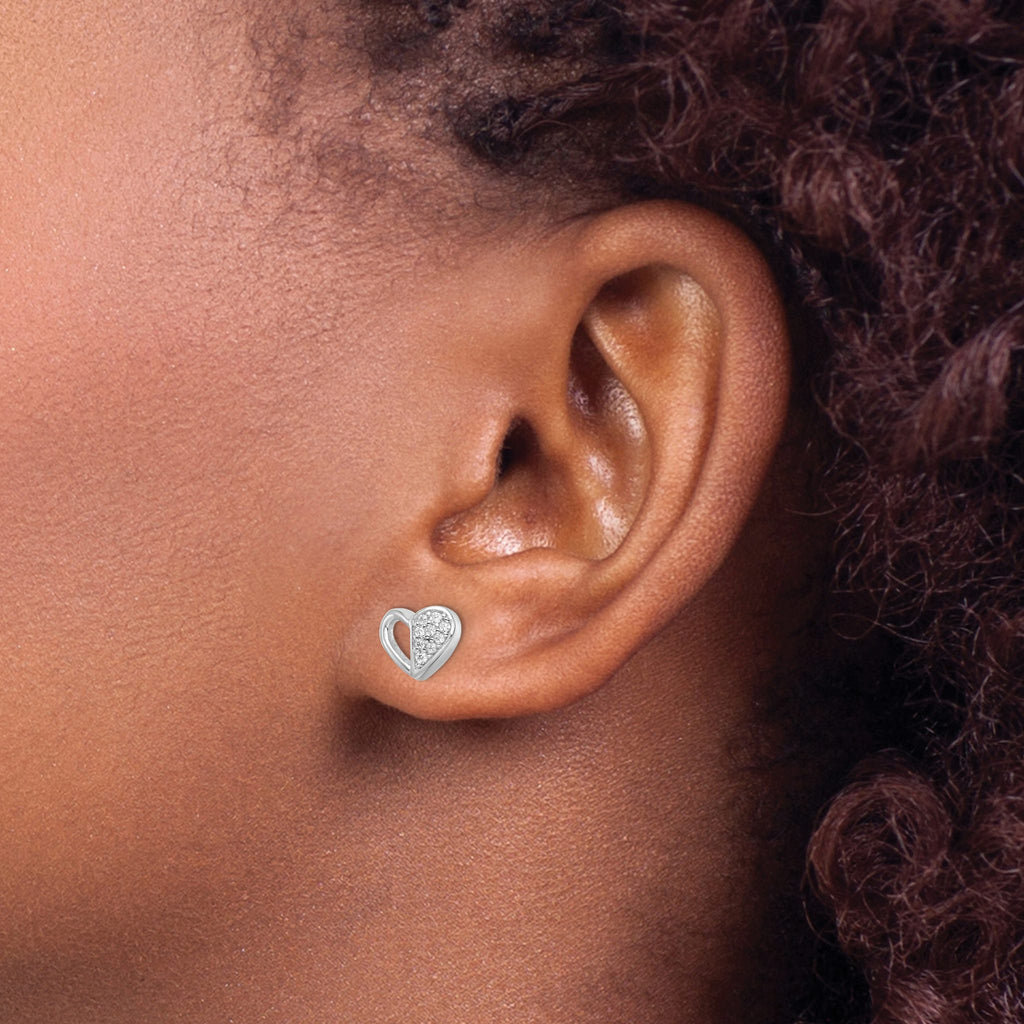 Cubic Zirconia Heart Stud Earrings in Sterling Silver, 9.16mm - Sophia Jewelers