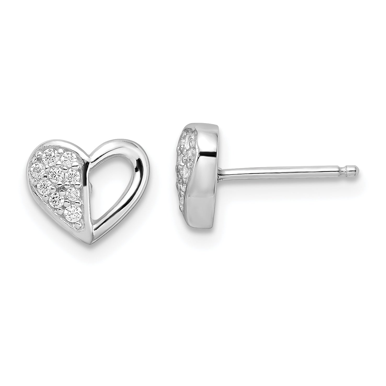 Sterling Silver Rhodium-plated CZ Heart Post Earrings Main image