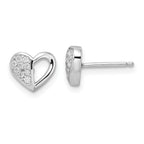 Sterling Silver Rhodium-plated CZ Heart Post Earrings