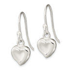 Sterling Silver Polished Heart Dangle Shephard Hook Earrings