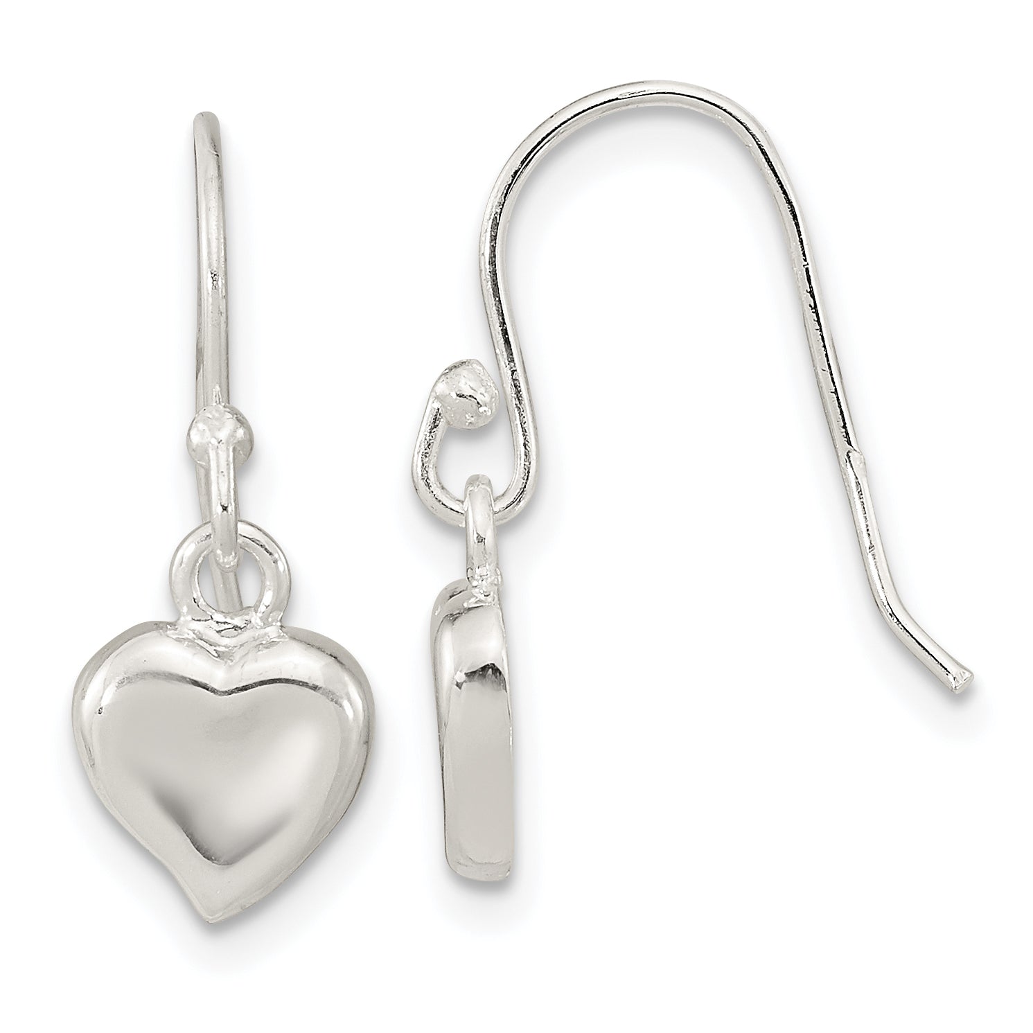 Sterling Silver Polished Heart Dangle Shephard Hook Earrings Main image