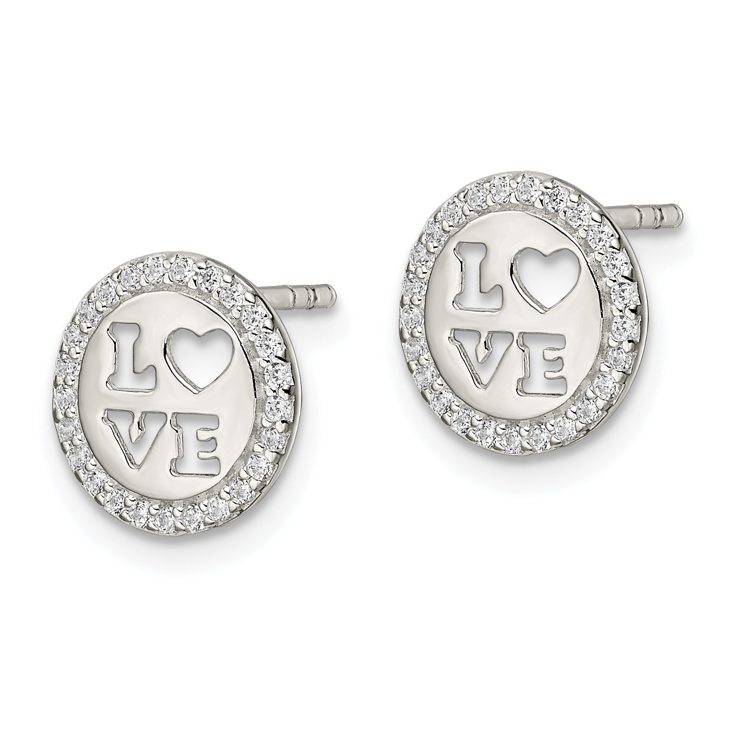Sterling Silver Polished CZ Love Post Earrings Secondary image
