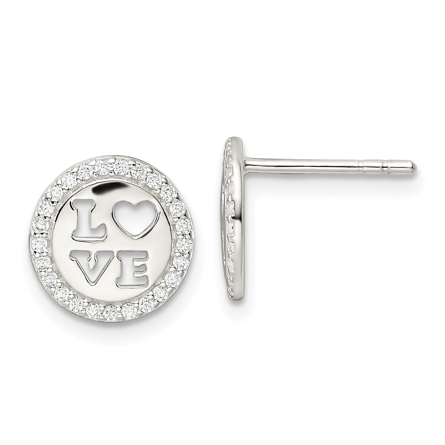 Sterling Silver Polished CZ Love Post Earrings Main image