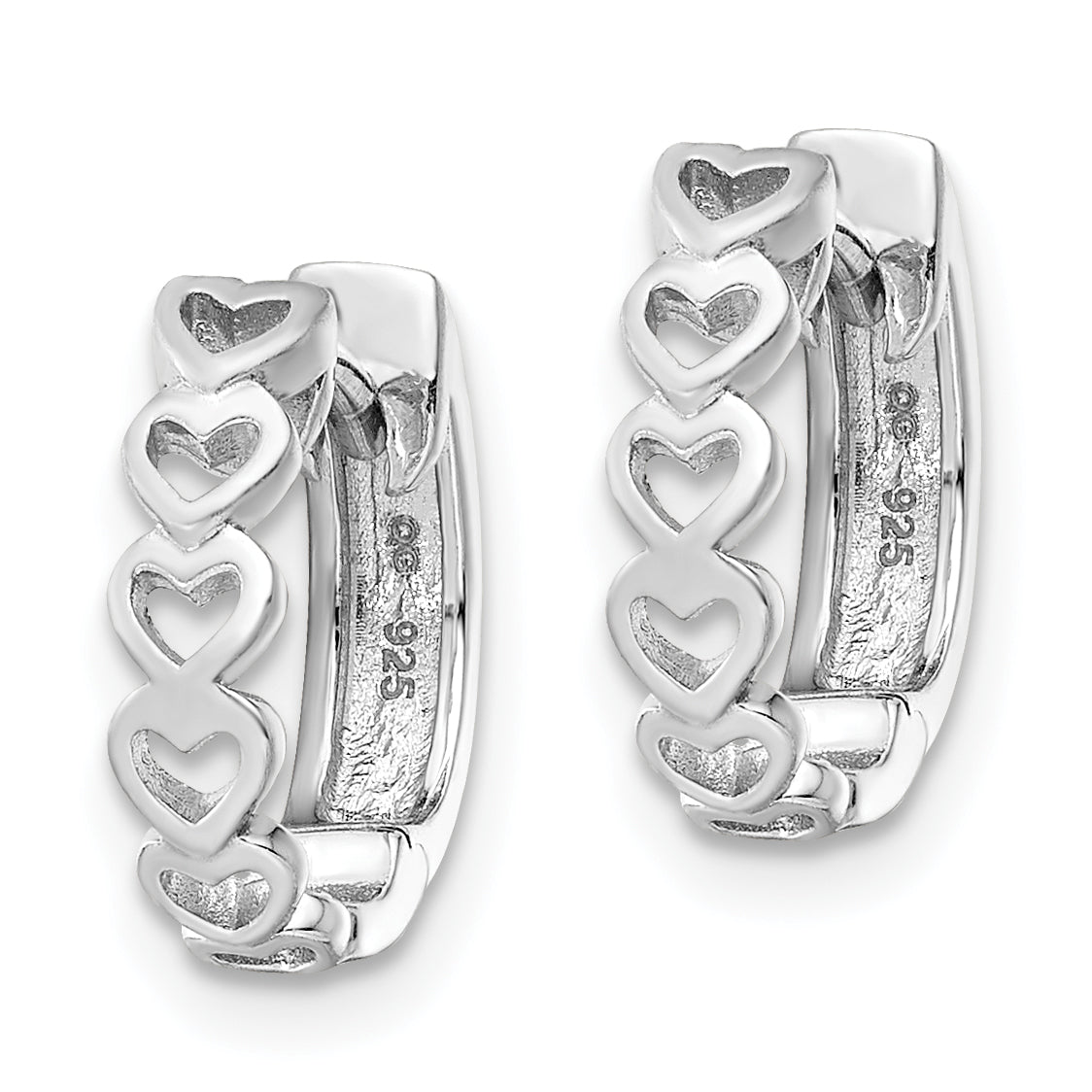 Sterling Silver RH-plated Brushed and Polished Finish Heart Hoop Earrings Secondary image