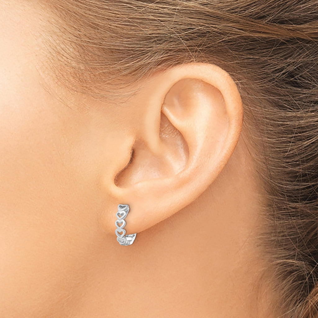 Heart Hoop Earrings in Sterling Silver, 12mm Brushed - Sophia Jewelers