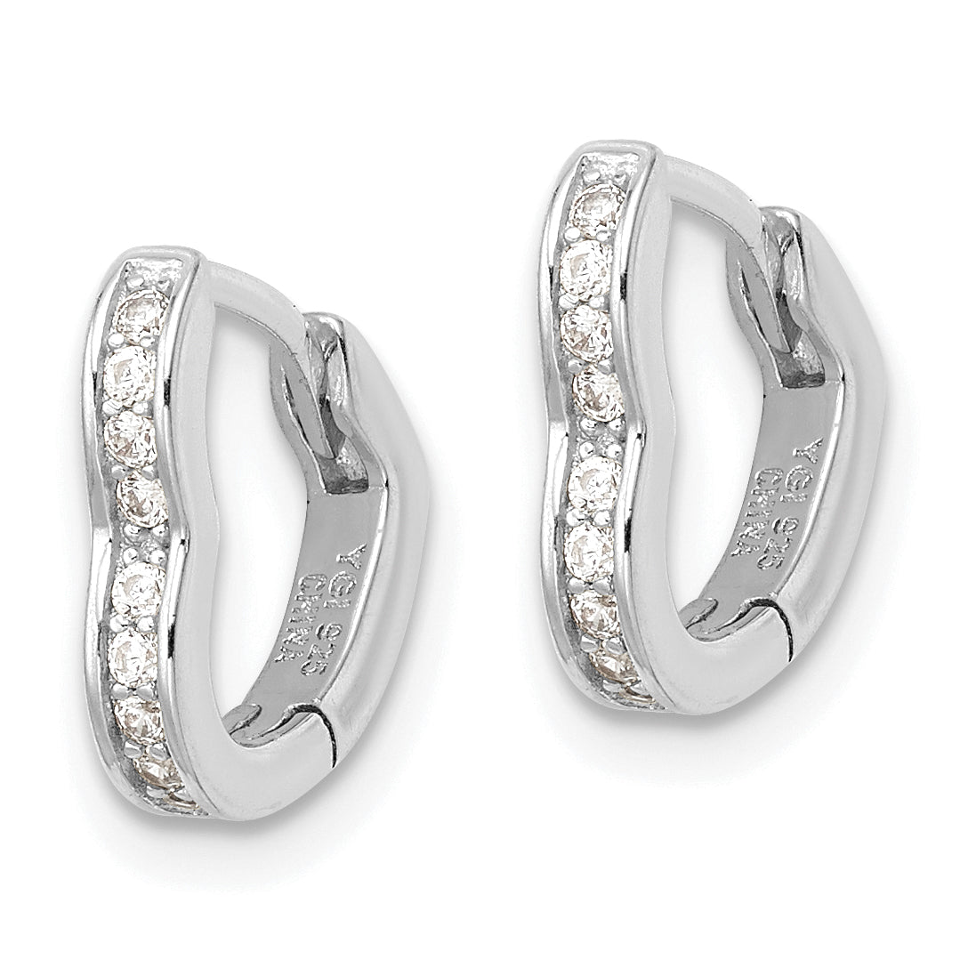 Sterling Silver Polished Rhodium-plated CZ Heart Shaped Hoop Earrings Secondary image
