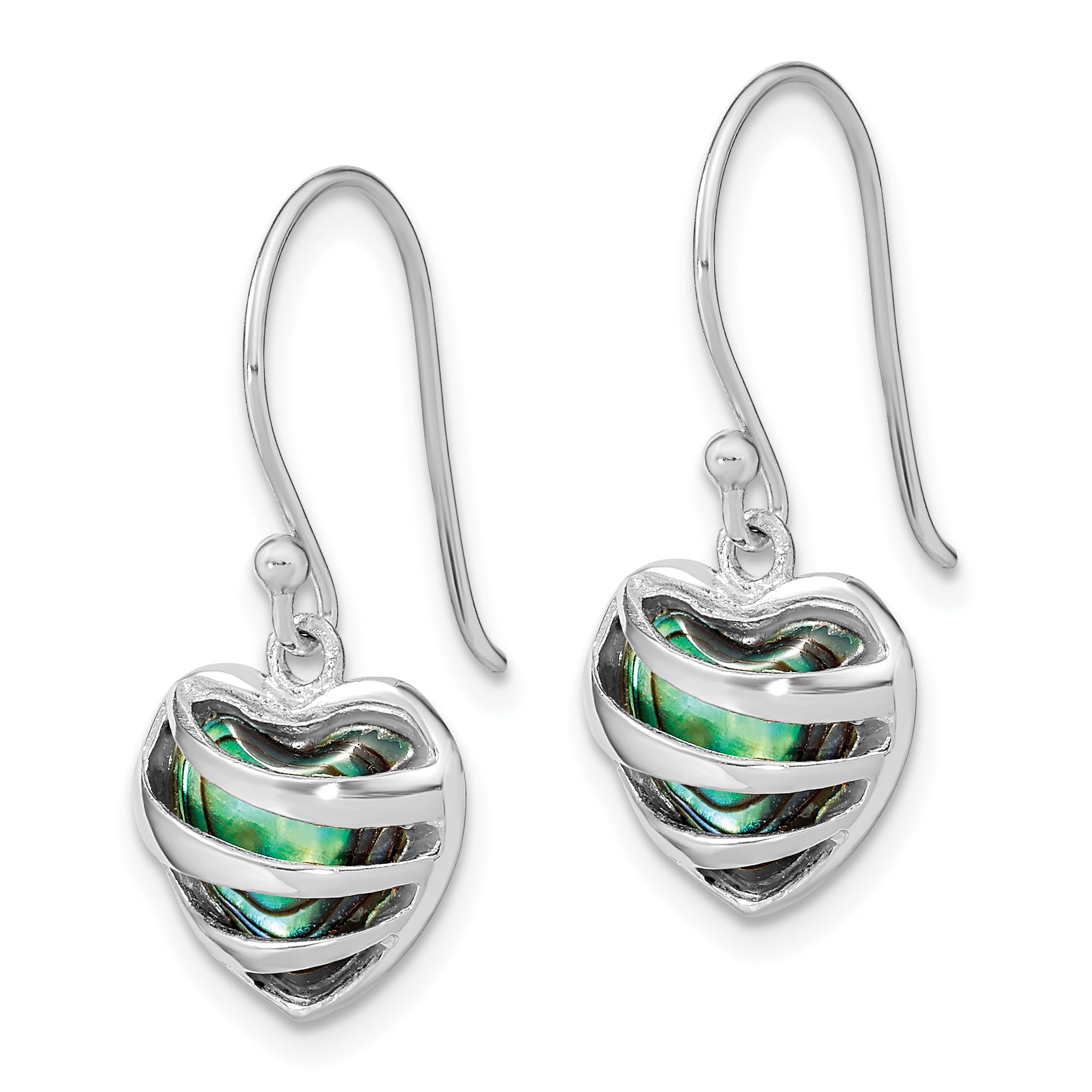 Sterling Silver RH-plated Abalone Heart Shephard Hook Earrings