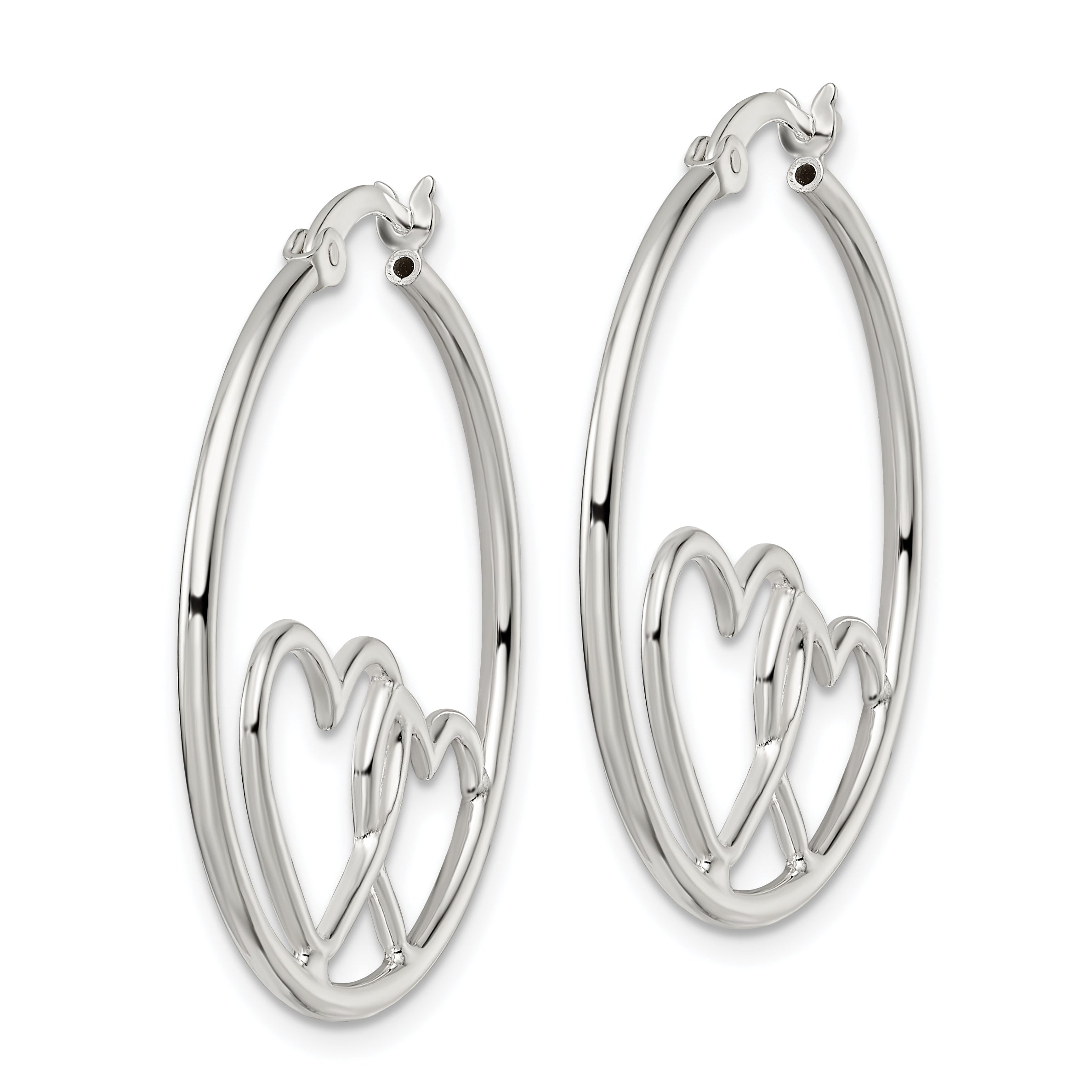 Sterling Silver Hearts Round 1.5x30mm Hoop Earrings Secondary image