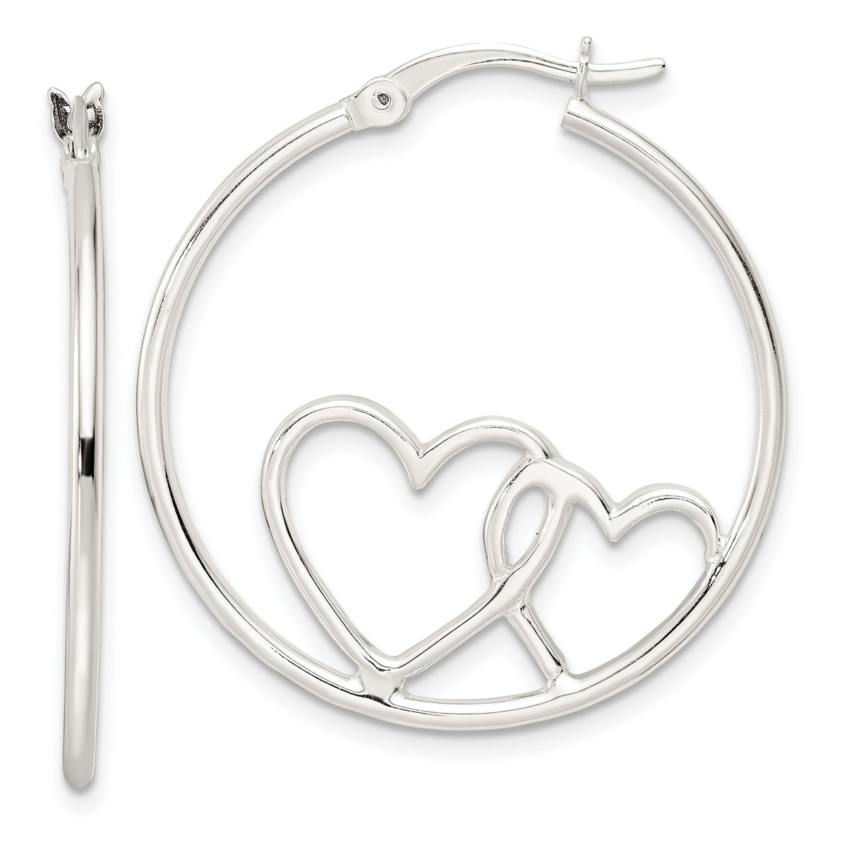 Hearts Round Hoop Earrings in Sterling Silver, 32mm - Sophia Jewelers Main image