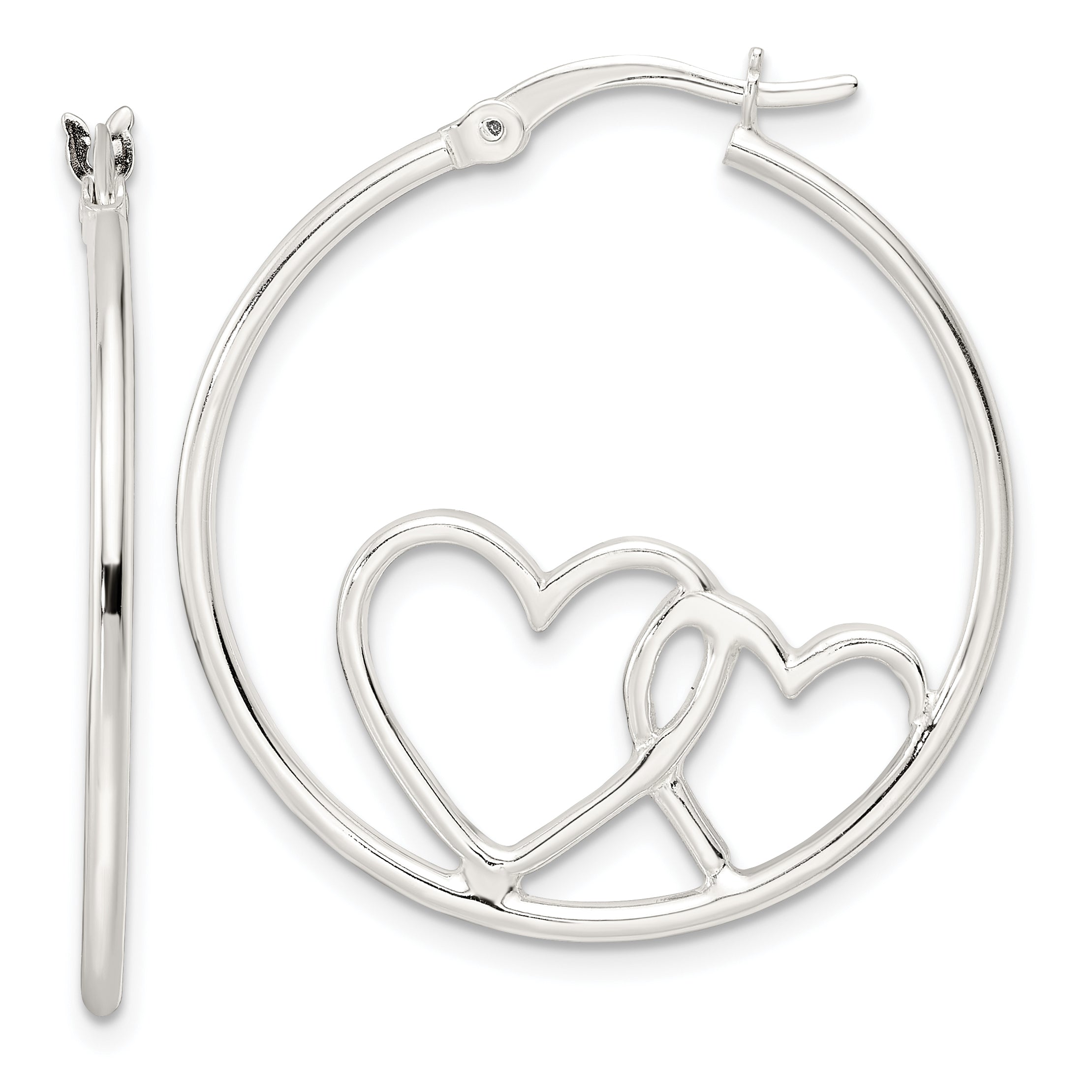 Sterling Silver Hearts Round 1.5x30mm Hoop Earrings Main image