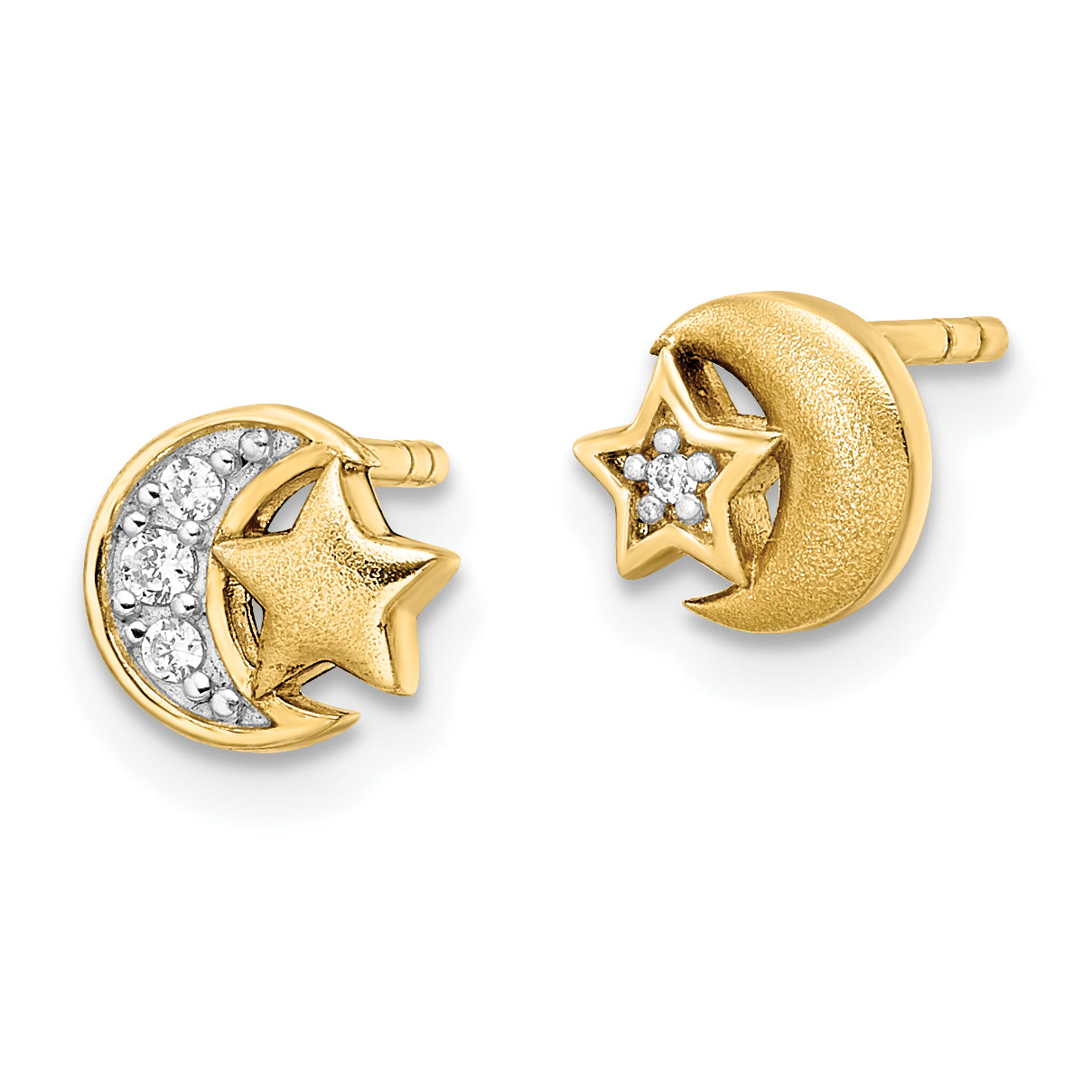 Sterling Silver Gold-tone CZ Star and Moon Post Earrings Secondary image