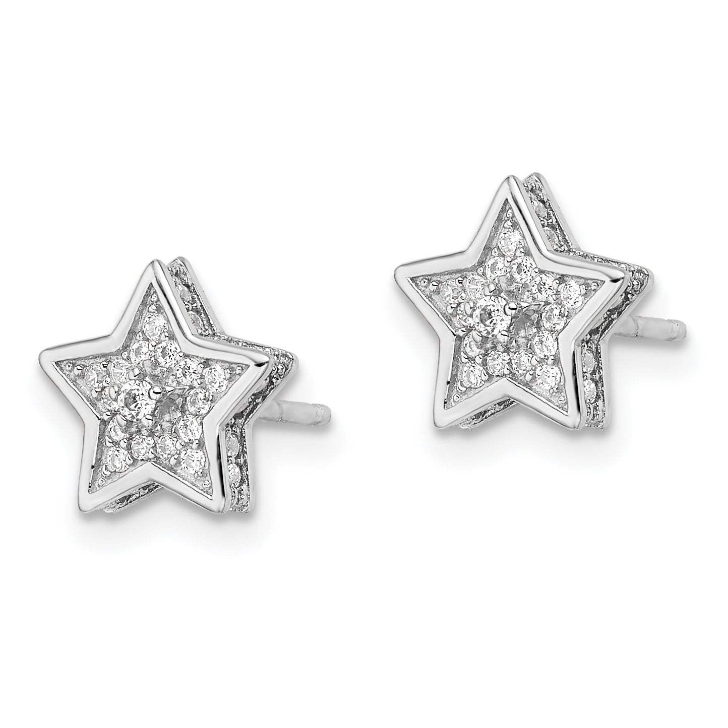Sterling Silver Polished Rhodium-plated CZ Star Post Earrings Secondary image