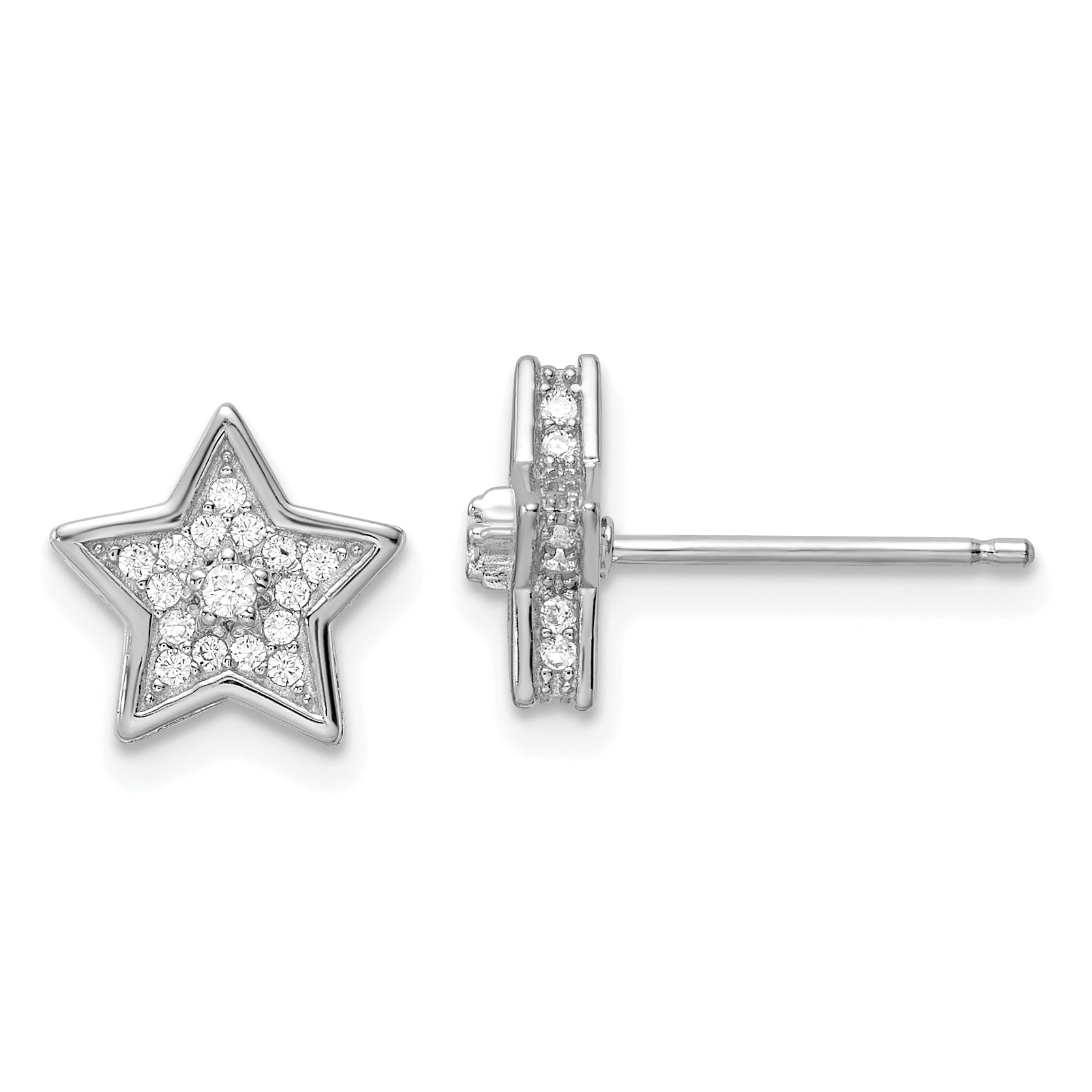Sterling Silver Polished Rhodium-plated CZ Star Post Earrings Main image