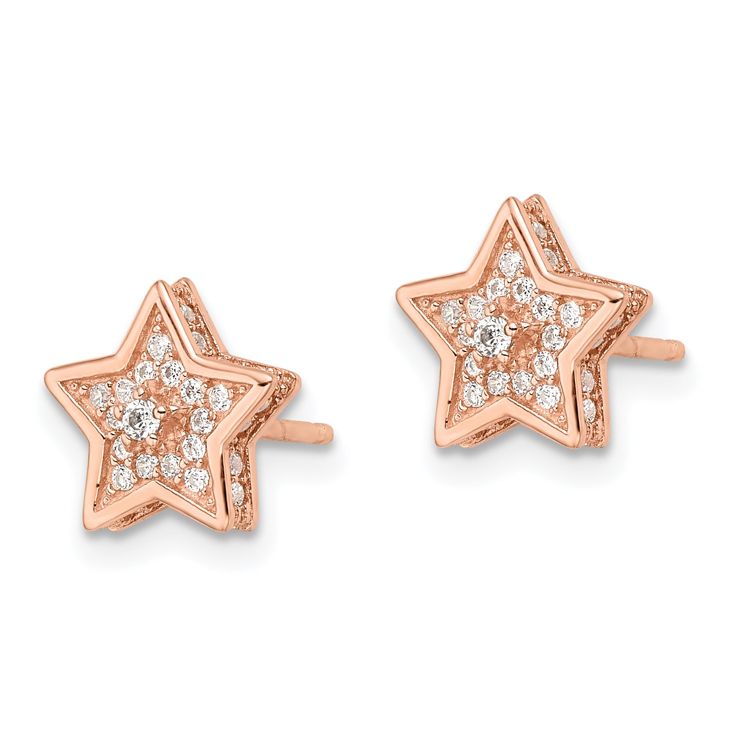 Sterling Silver Polished Rose-tone CZ Star Post Earrings Secondary image