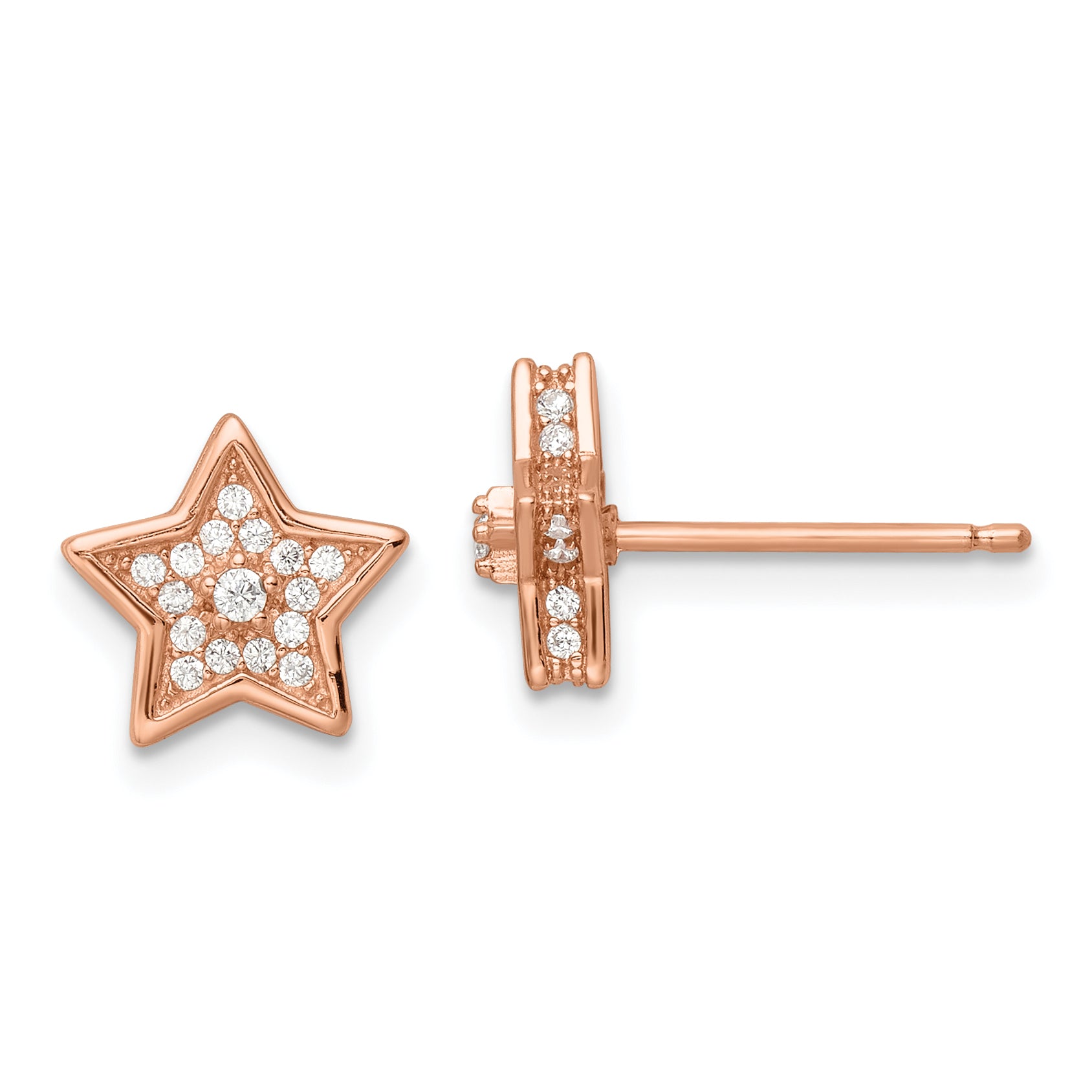 Sterling Silver Polished Rose-tone CZ Star Post Earrings Main image