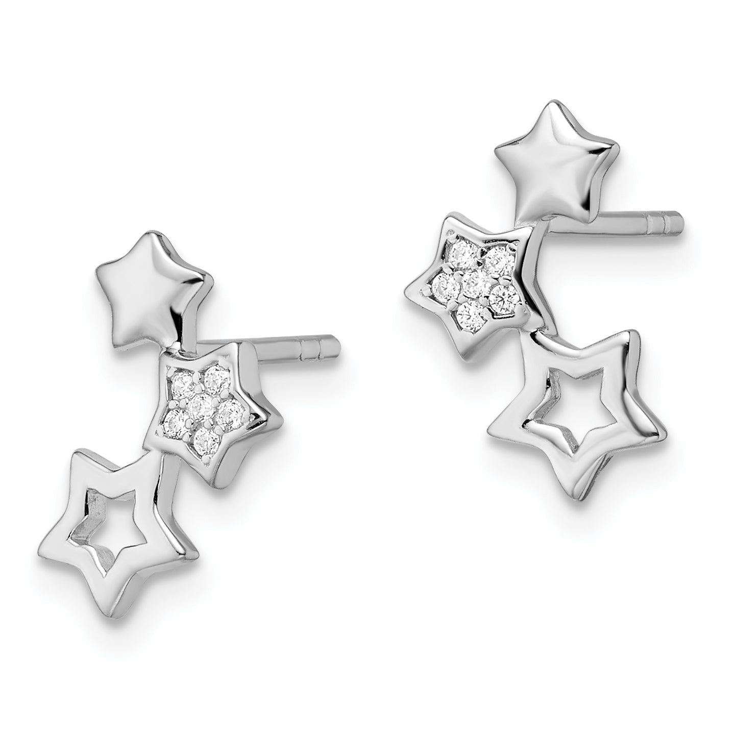 Sterling Silver Rhodium-plated Polished CZ Star Post Earrings Secondary image