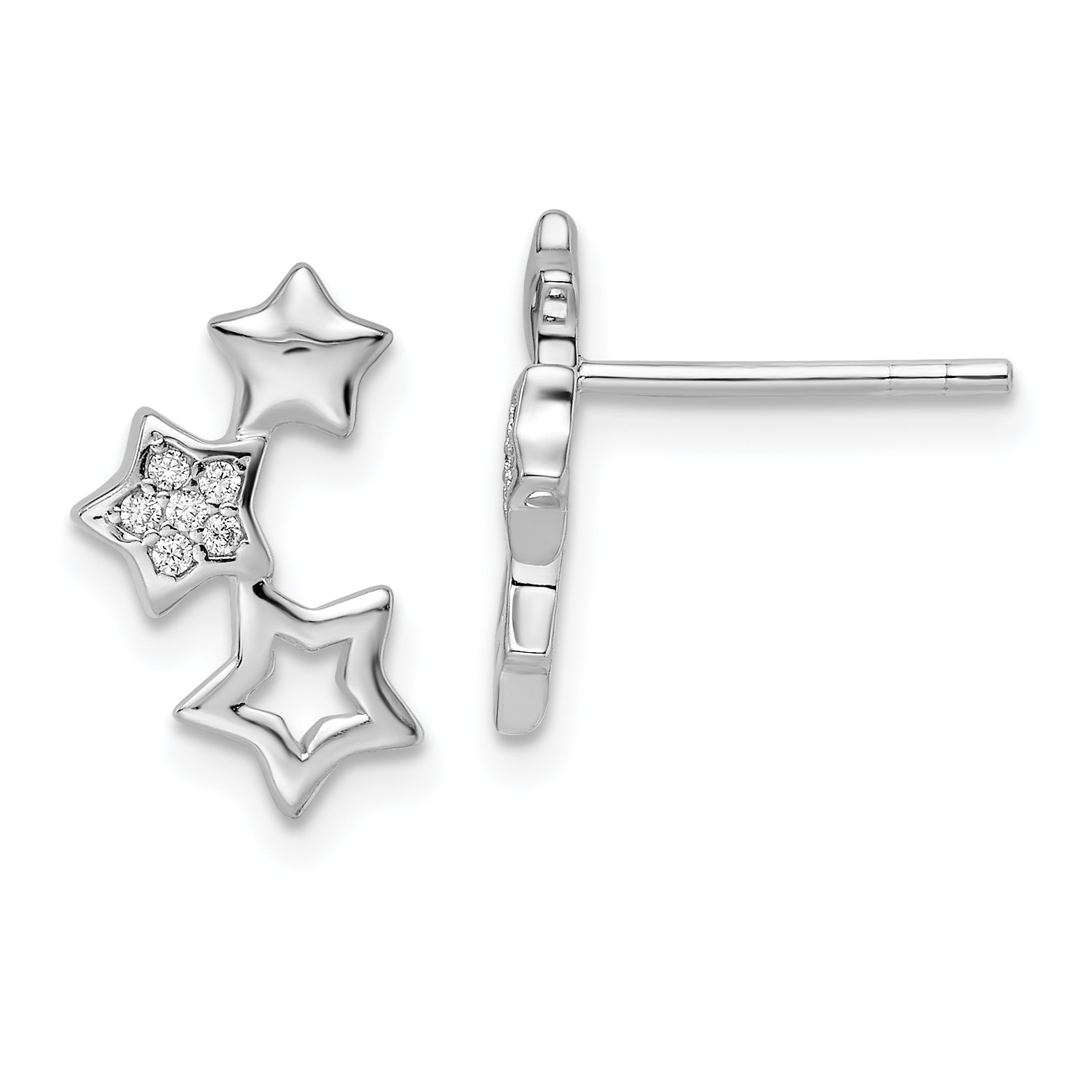 Sterling Silver Rhodium-plated Polished CZ Star Post Earrings Main image