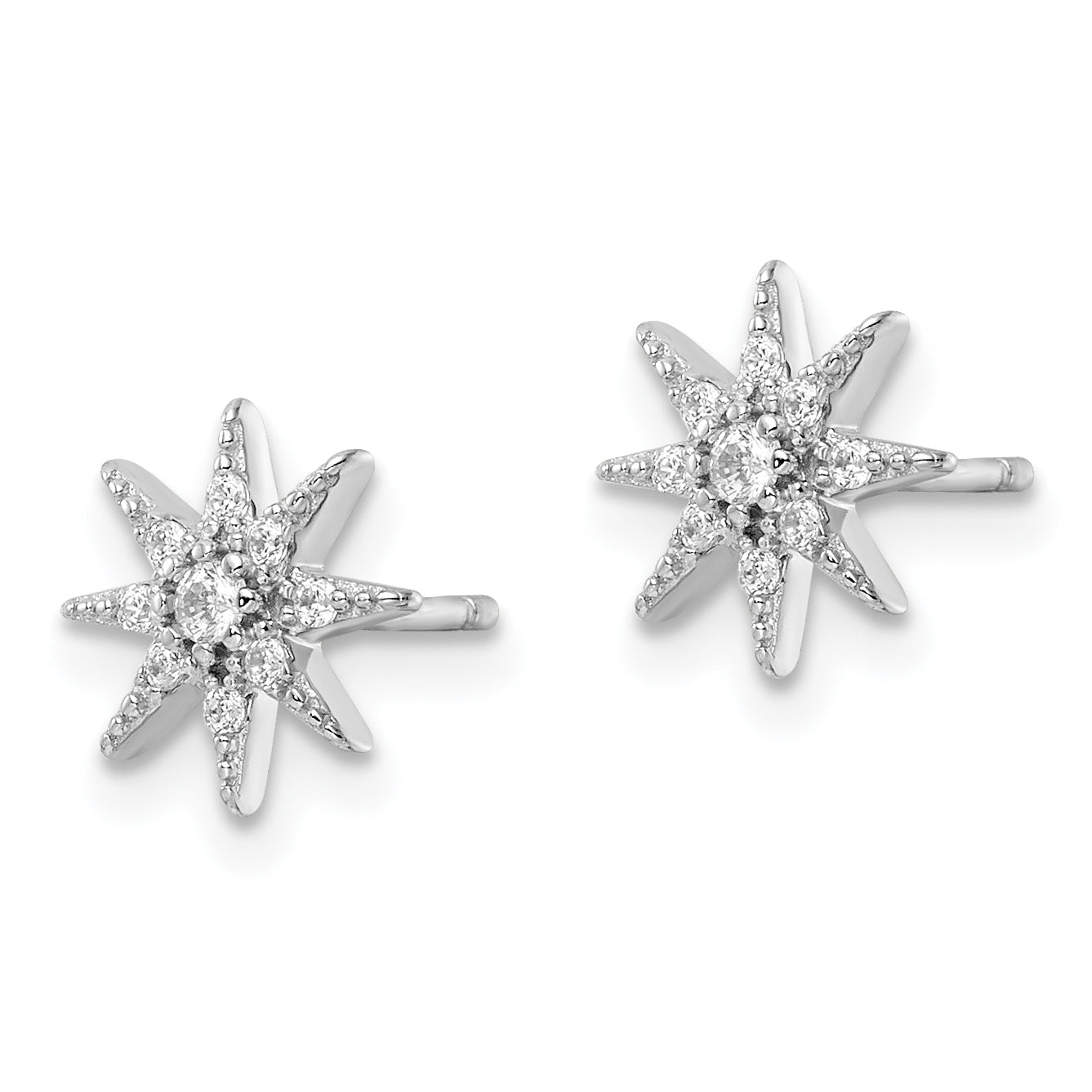 Sterling Silver Rhodium-plated Polished CZ Star Post Earrings Secondary image