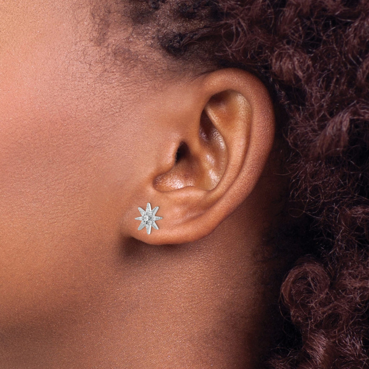 Cubic Zirconia Star Stud Earrings in Sterling Silver, 9.45mm - Sophia Jewelers