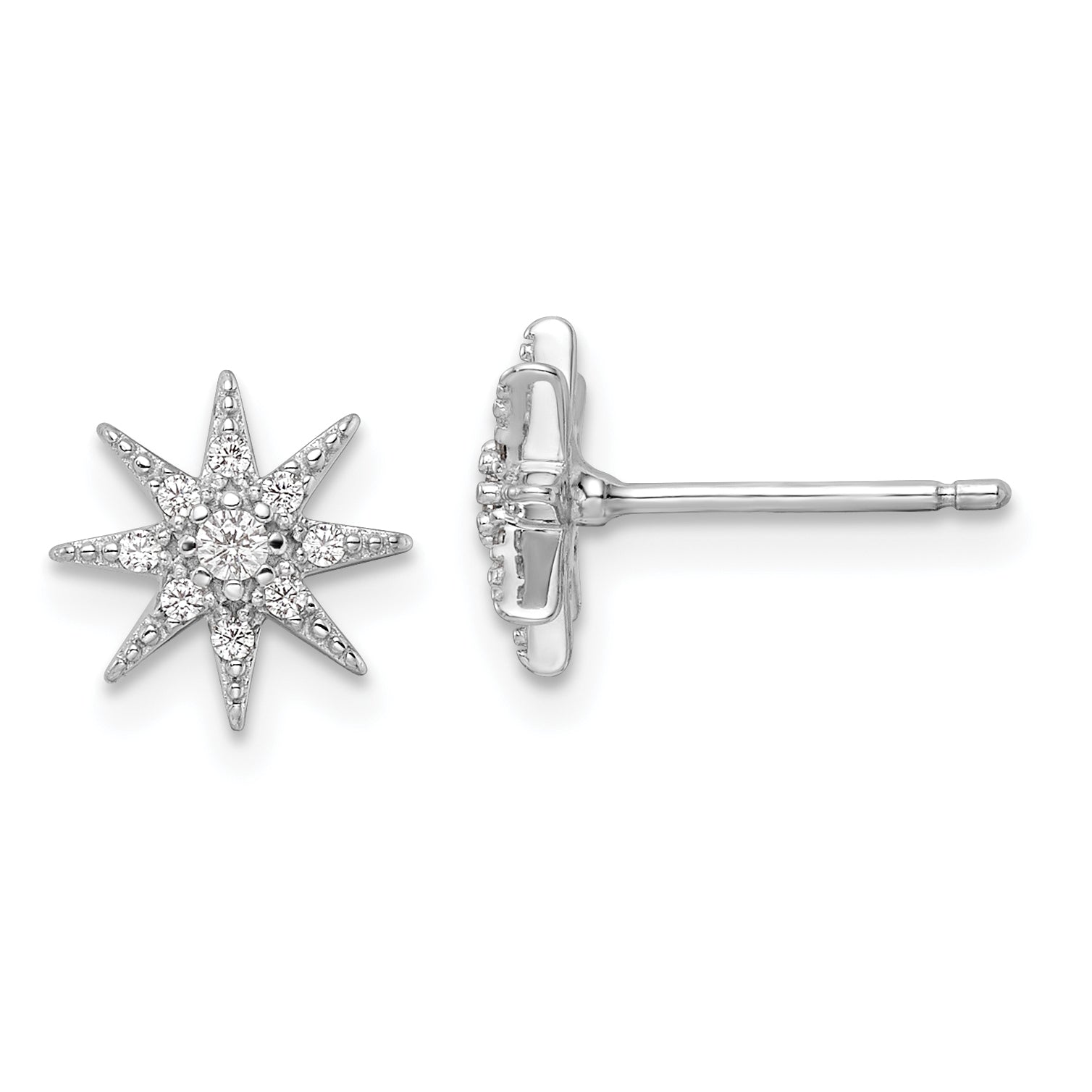 Sterling Silver Rhodium-plated Polished CZ Star Post Earrings Main image