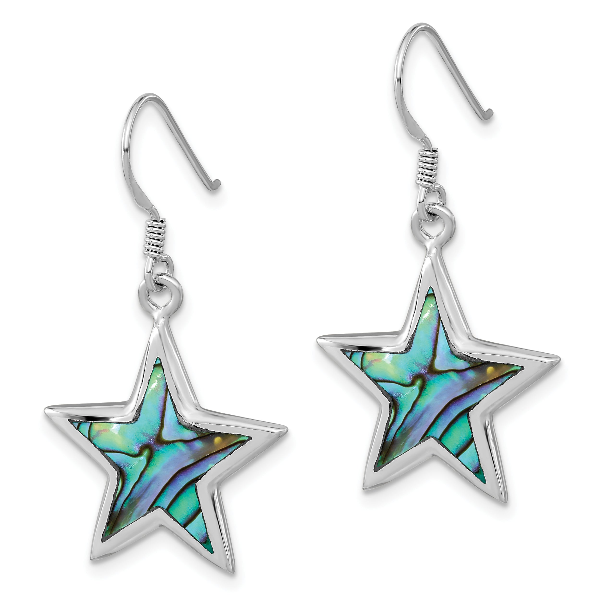 Sterling Silver Rhodium-plated Polished Abalone Star Dangle Earrings Secondary image