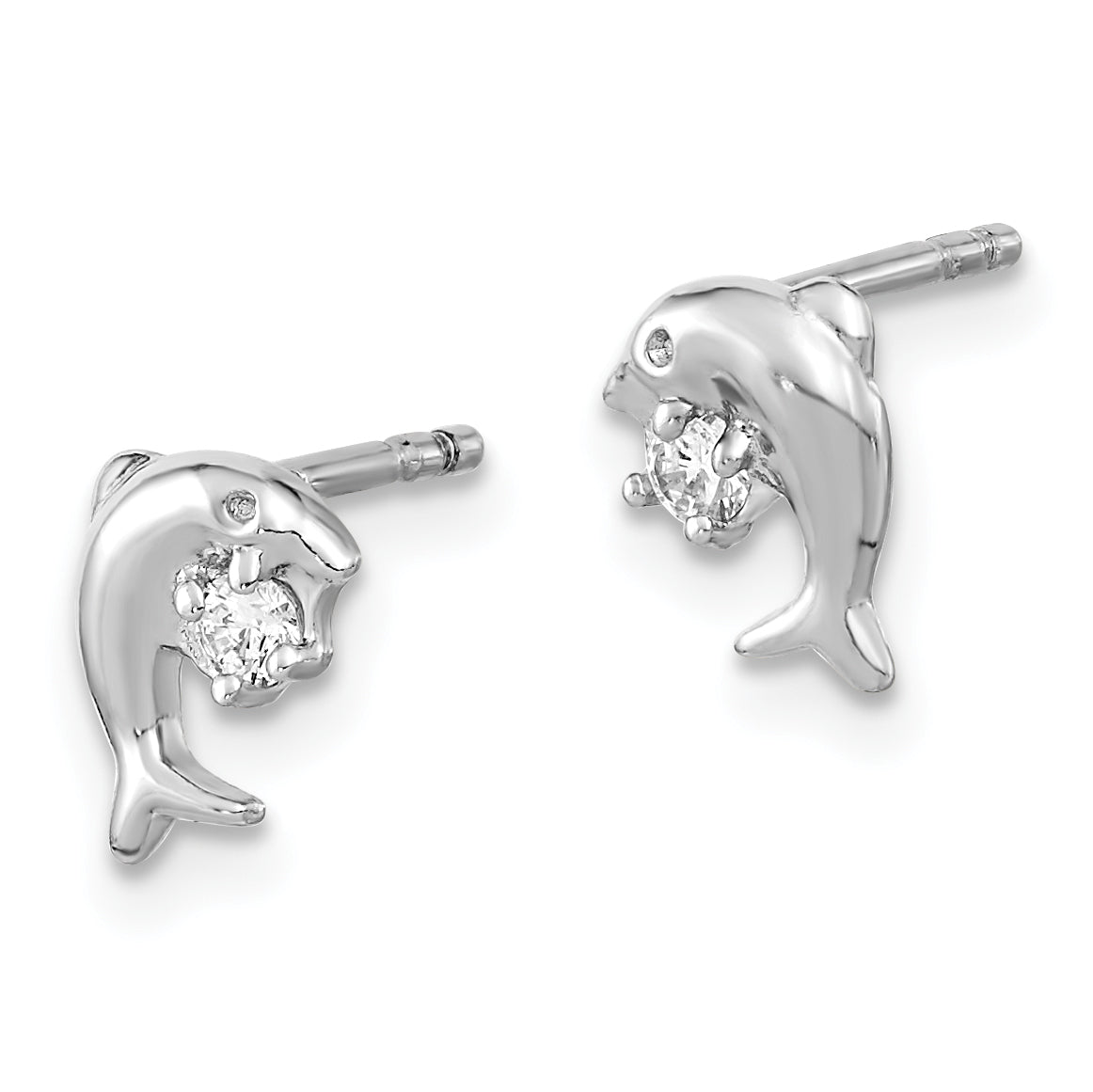 Sterling Silver Rhodium-plated CZ Dolphin Post Earrings Secondary image