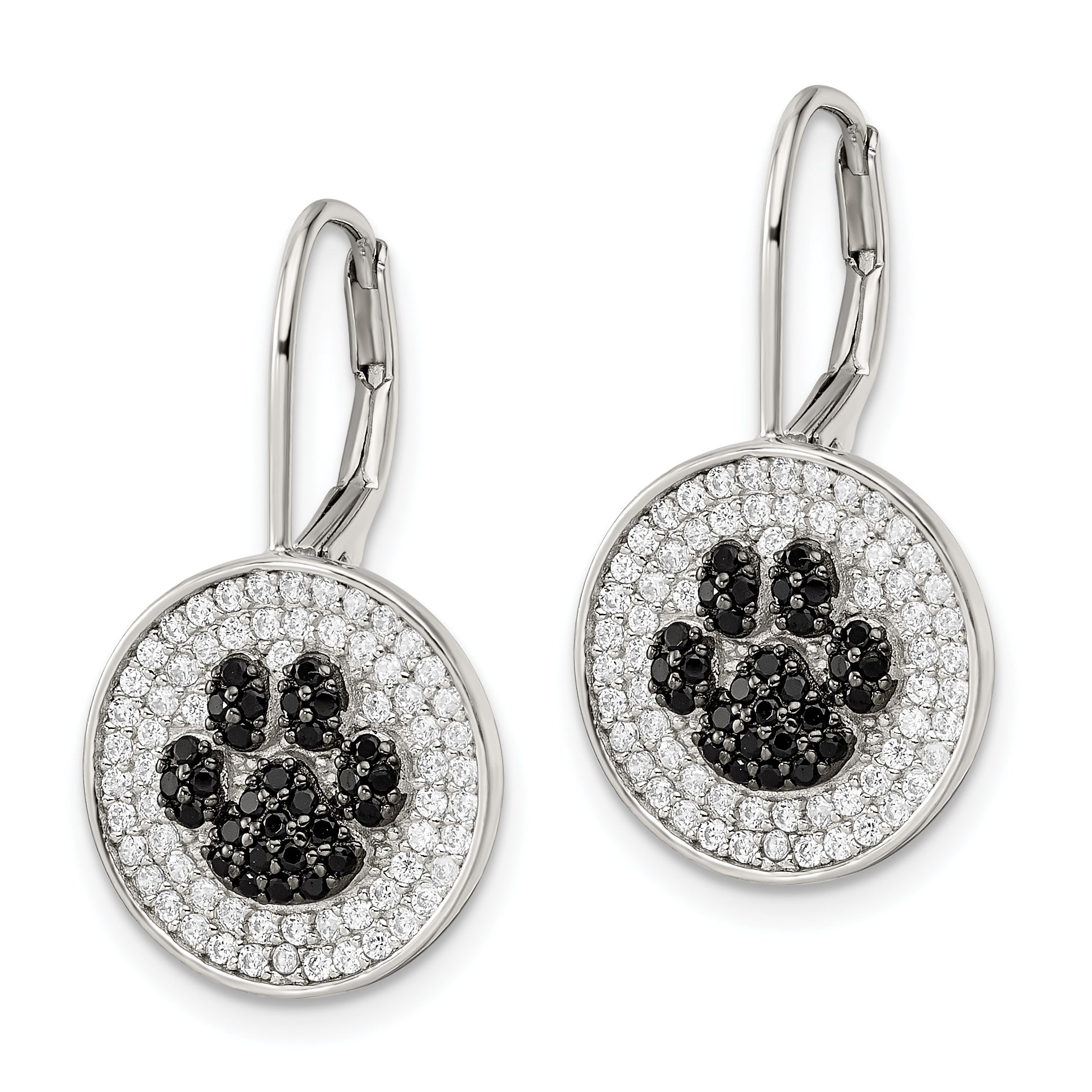 Sterling Silver Rhodium-plated Polished CZ Paw Print Leverback Earrings Secondary image