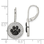 Sterling Silver Rhodium-plated Polished CZ Paw Print Leverback Earrings