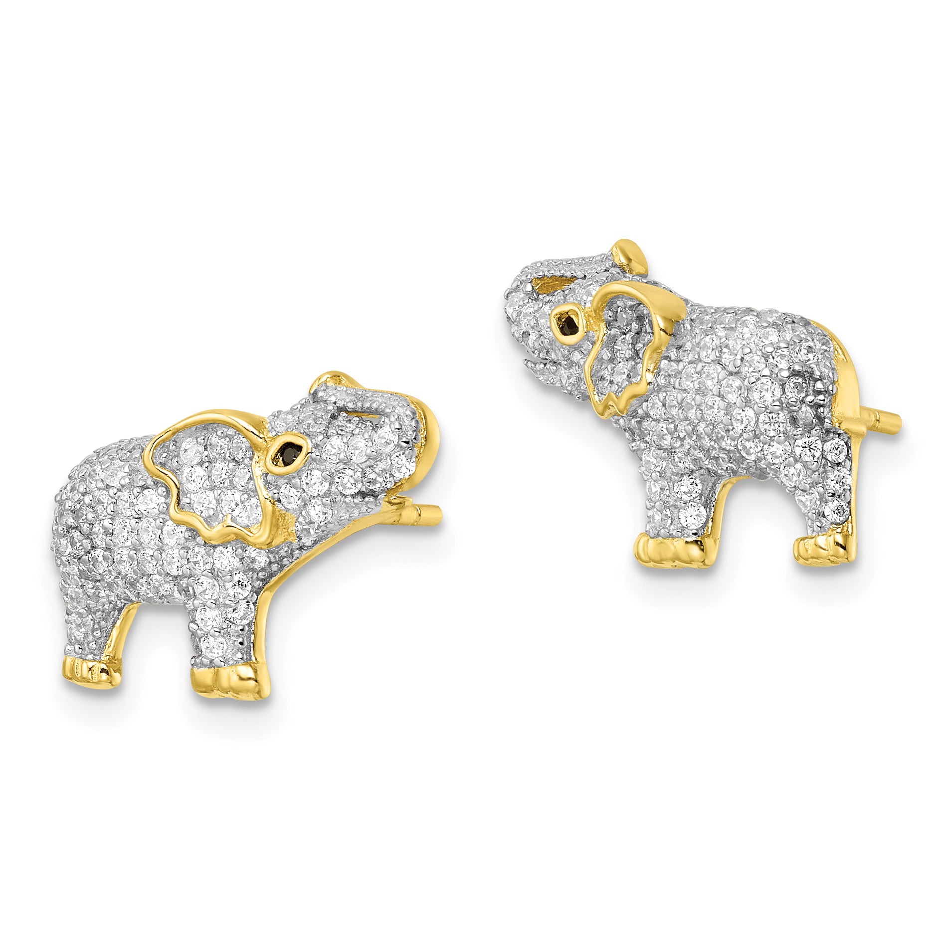 Sterling Silver Rhodium-plated Gold Tone CZ Elephant Post Earrings Secondary image