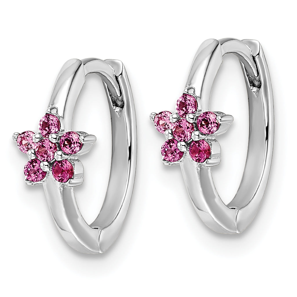 Sterling Silver Rhodium-plated Polished Dark Pink CZ Earrings Secondary image