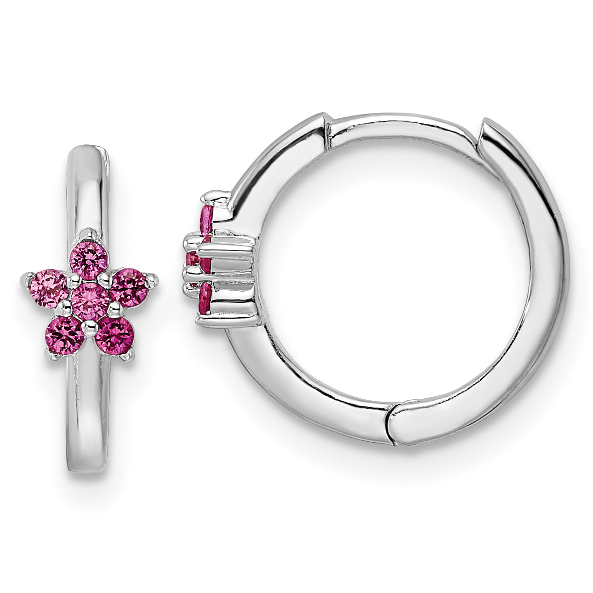 Sterling Silver Rhodium-plated Polished Dark Pink CZ Earrings Main image