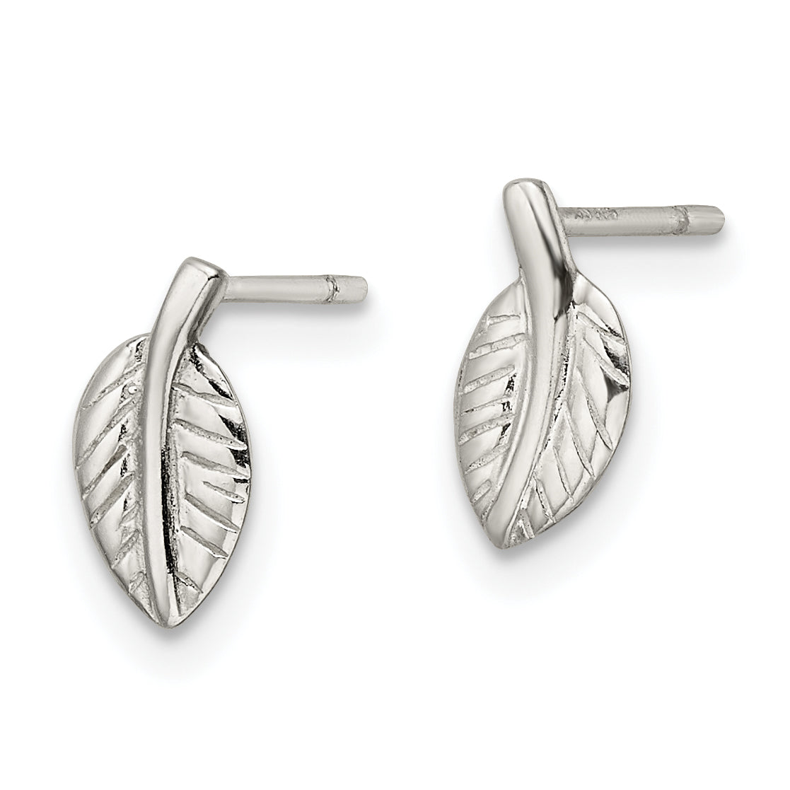 Sterling Silver Polished Tiny Leaf Post Earrings Secondary image