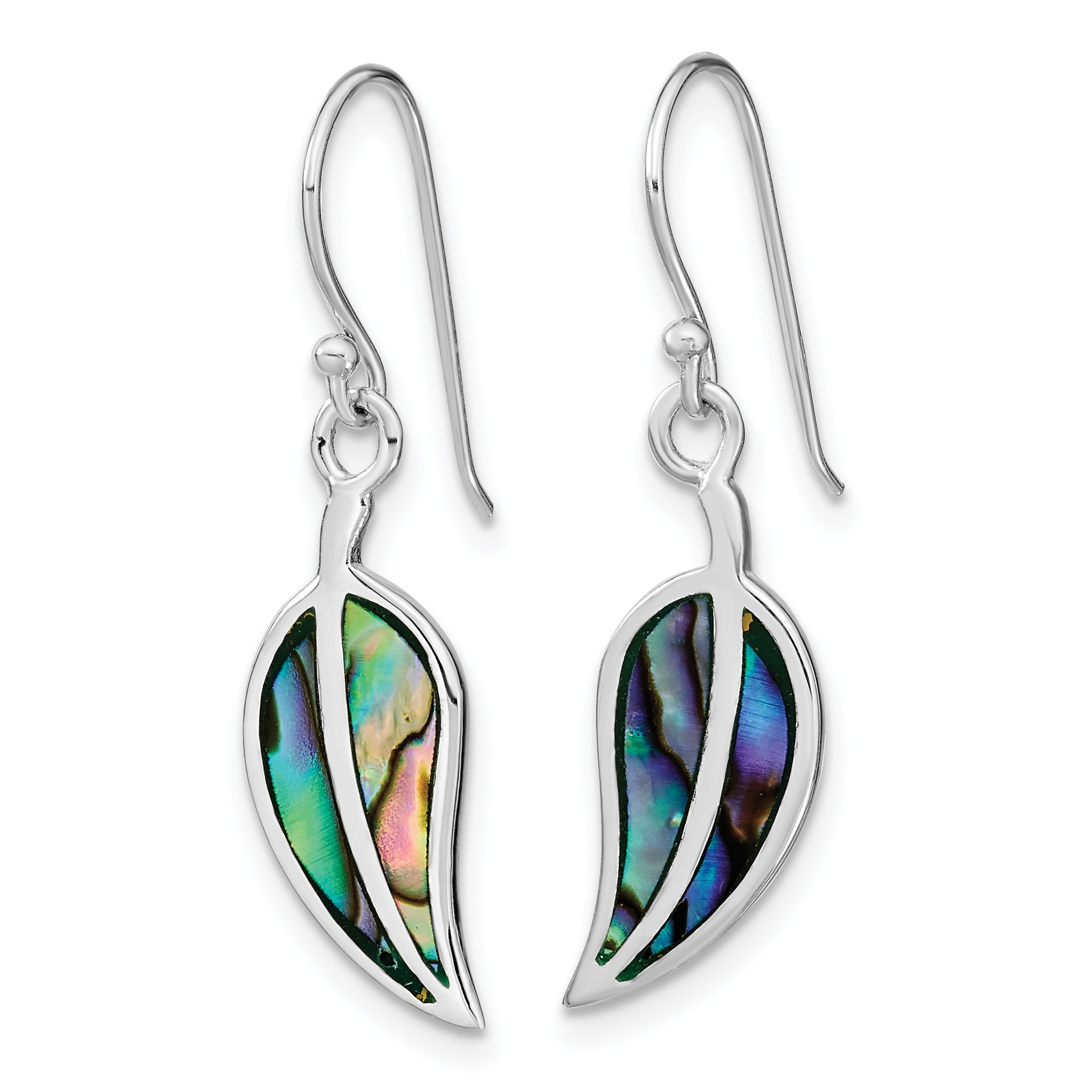 Sterling Silver RH-plated Abalone Leaf Shephard Hook Earrings Secondary image