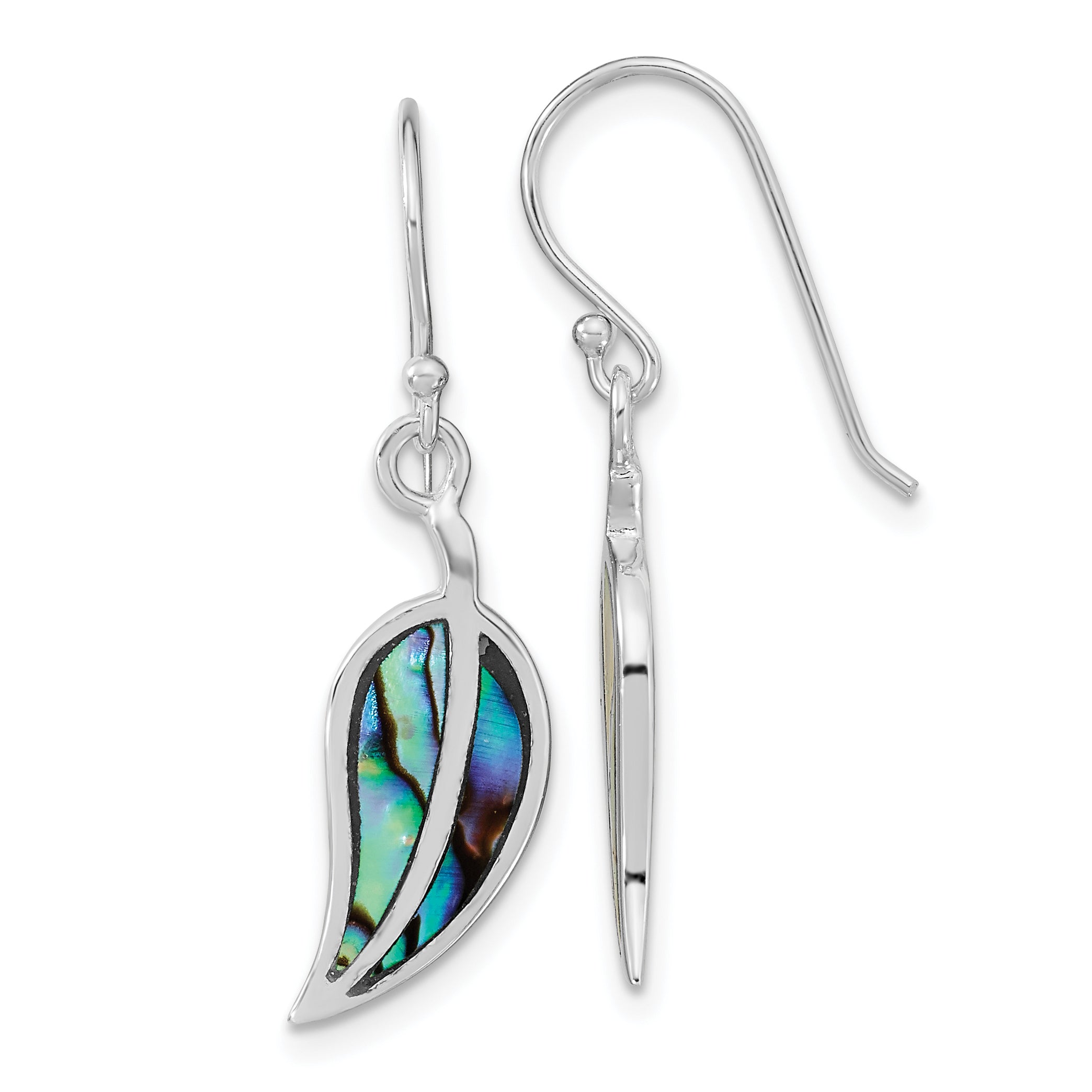 Sterling Silver RH-plated Abalone Leaf Shephard Hook Earrings Main image