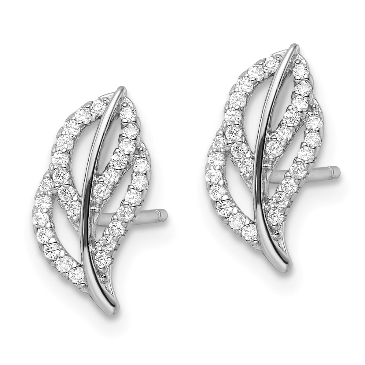 Sterling Silver Rhodium-plated Polished CZ Leaf Post Earrings Secondary image