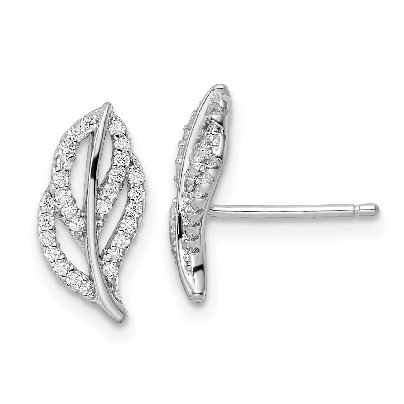 Sterling Silver Rhodium-plated Polished CZ Leaf Post Earrings Main image