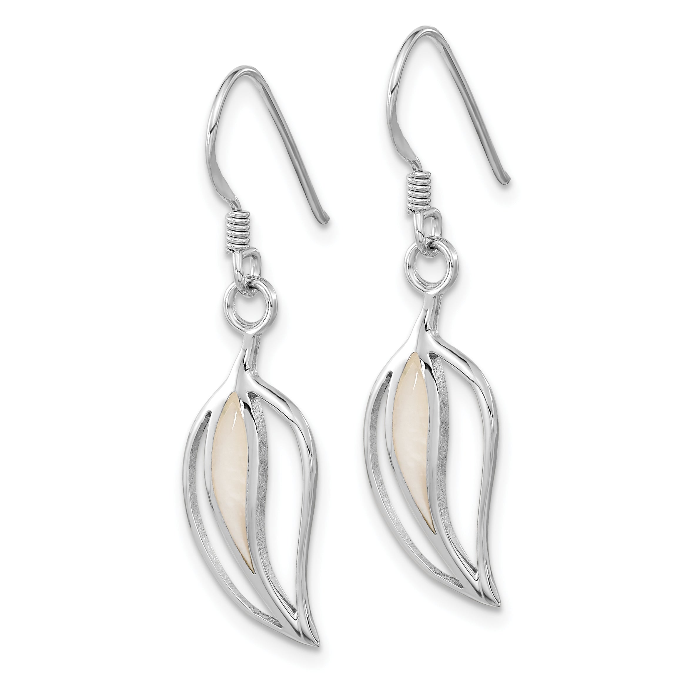 Sterling Silver Rhodium-plated Polished MOP Leaf Shepherds Hook Earrings Secondary image