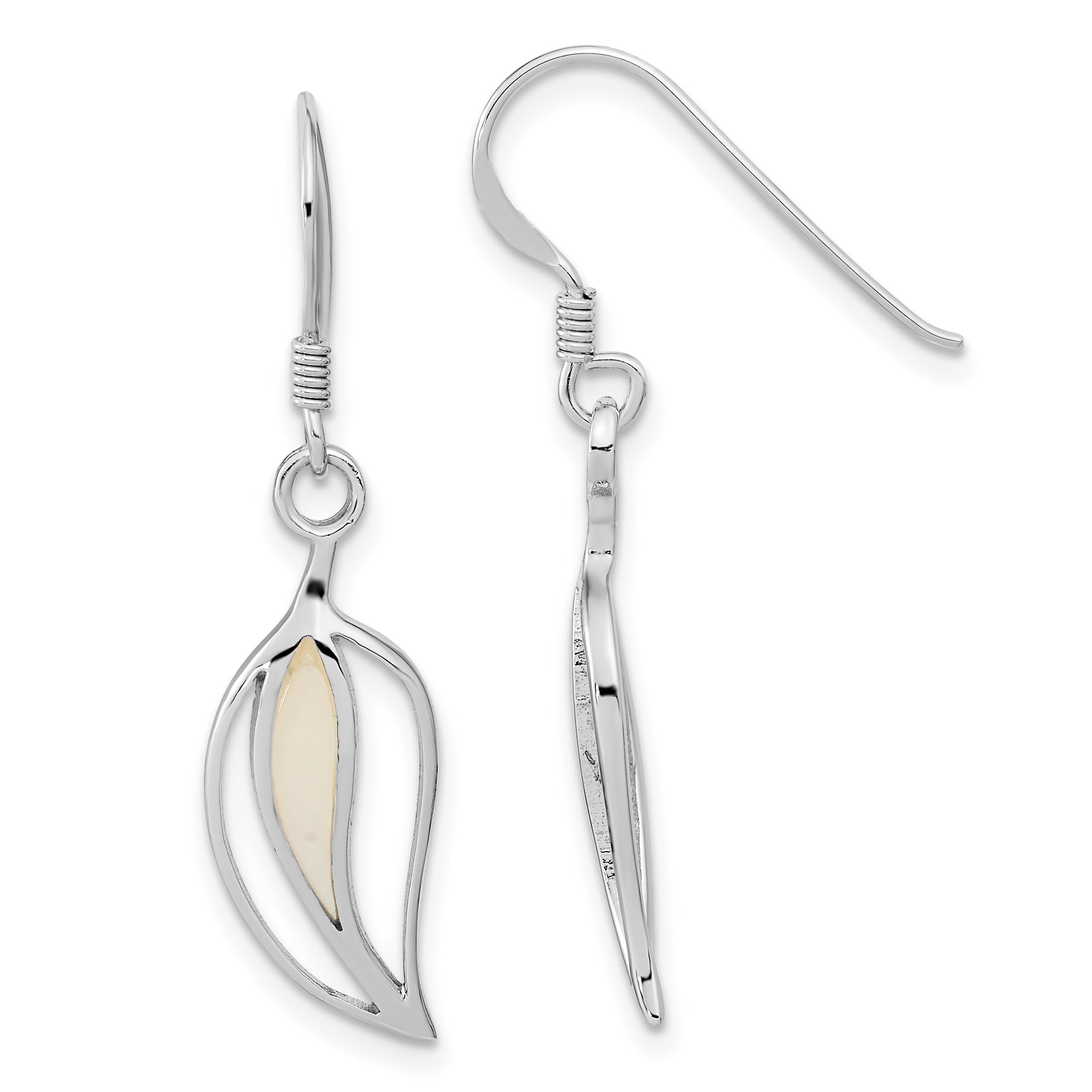 Sterling Silver Rhodium-plated Polished MOP Leaf Shepherds Hook Earrings Main image