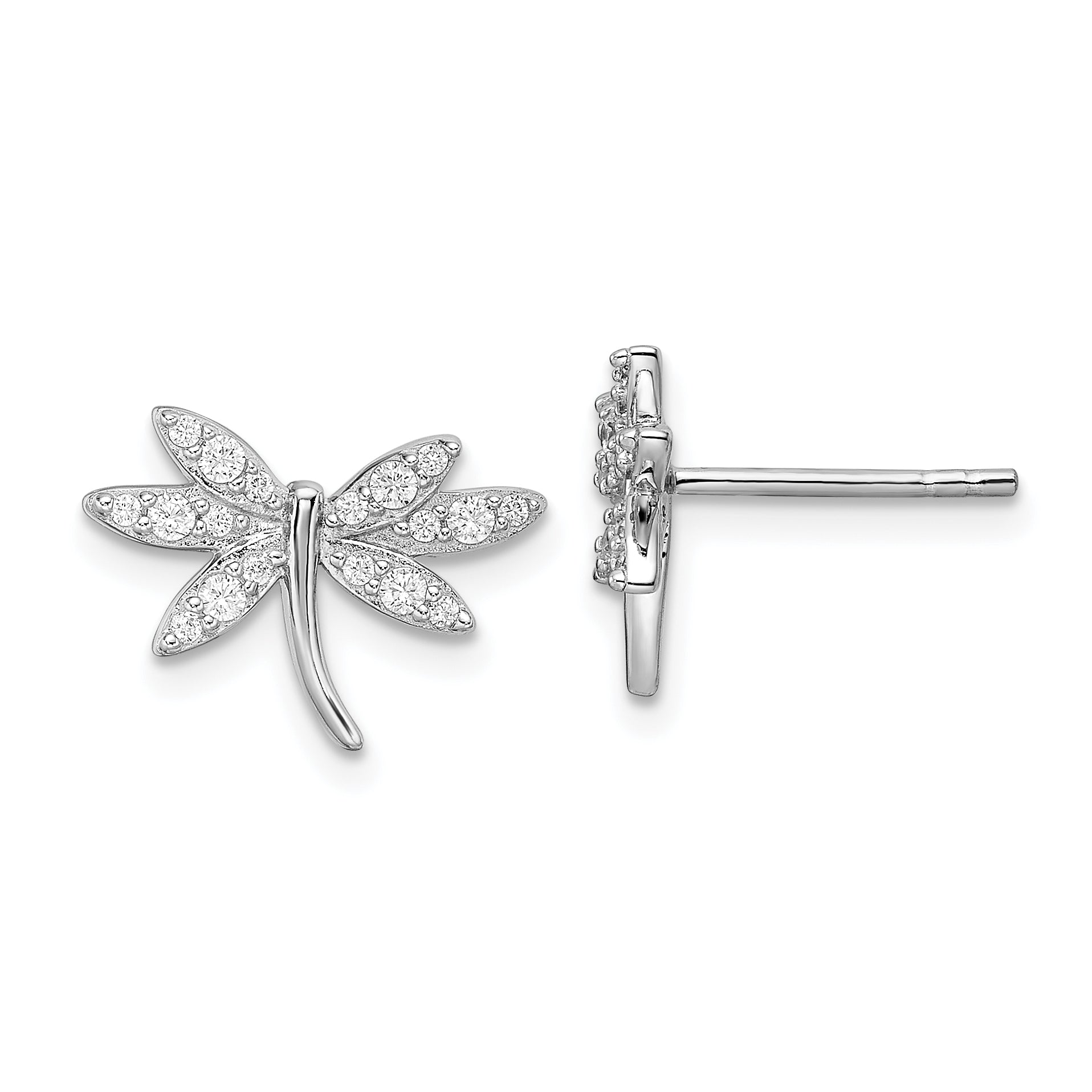 Sterling Silver Rhodium-plated CZ Dragonfly Post Earrings Main image
