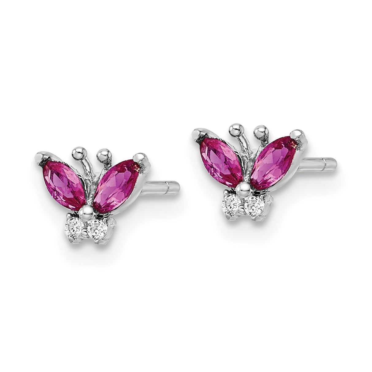 Sterling Silver Rhodium-plated Red & White CZ Butterfly Post Earrings Secondary image