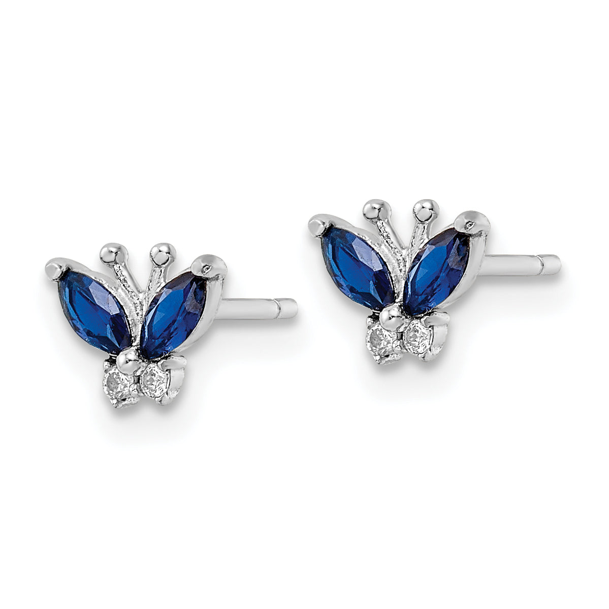 Sterling Silver Rhodium-plated Blue & White CZ Butterfly Post Earrings Secondary image