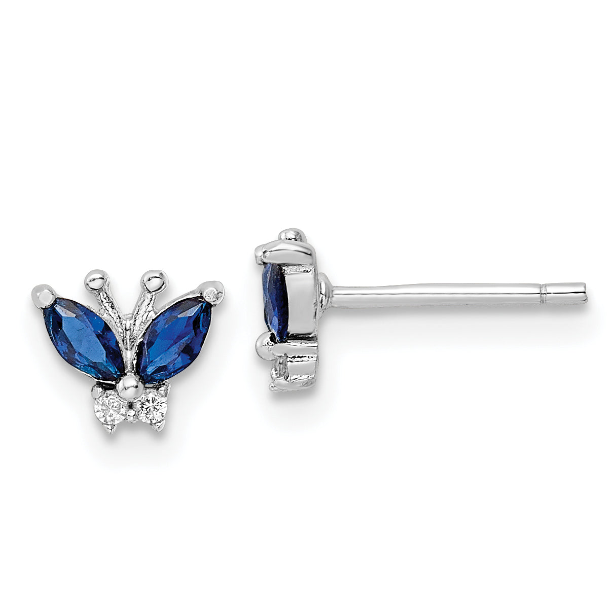 Sterling Silver Rhodium-plated Blue & White CZ Butterfly Post Earrings Main image